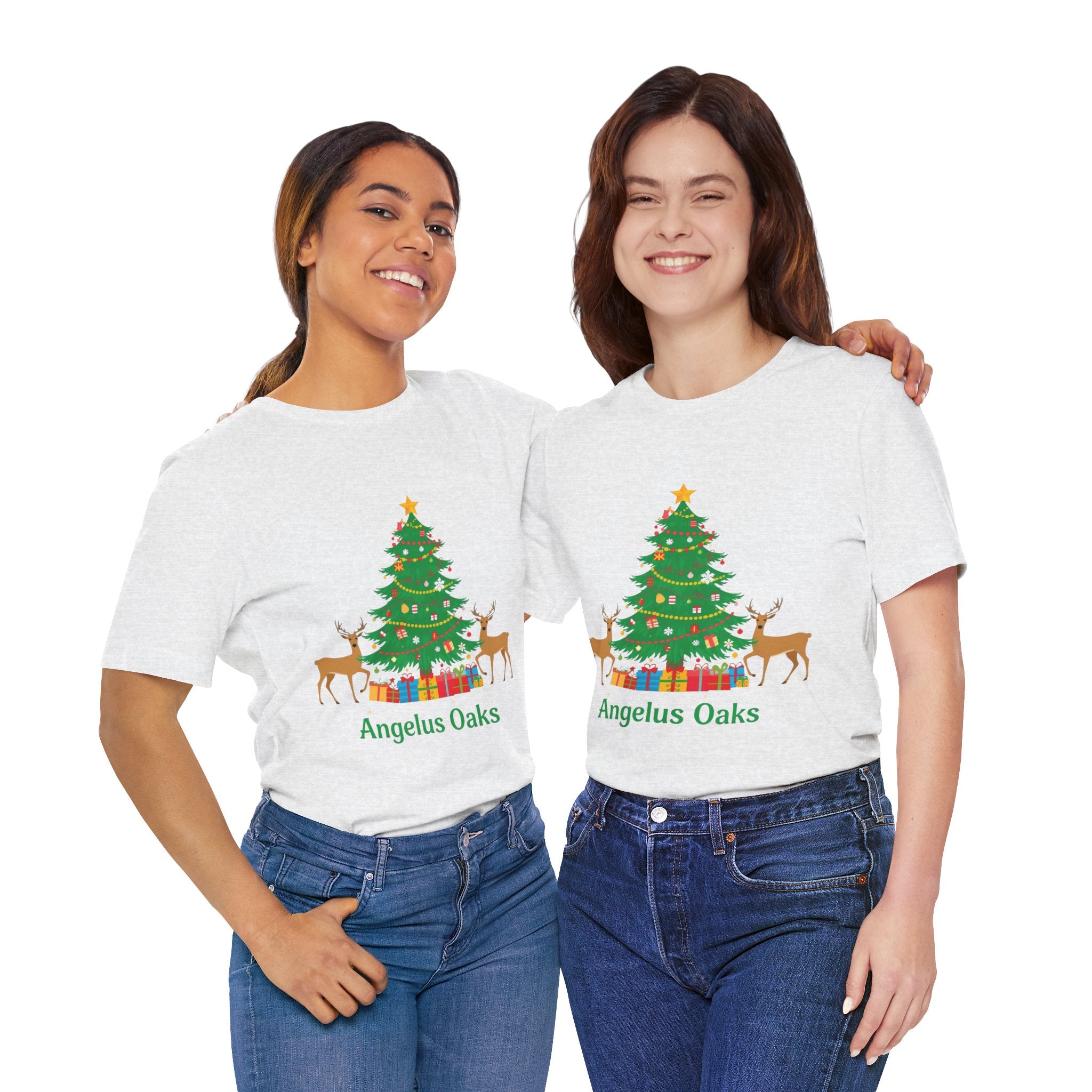 Angelus Oaks Christmas Shirt – Christmas Tree & Deer Holiday Tee | Mountain Town Christmas Shirt | Bella Canvas 3001