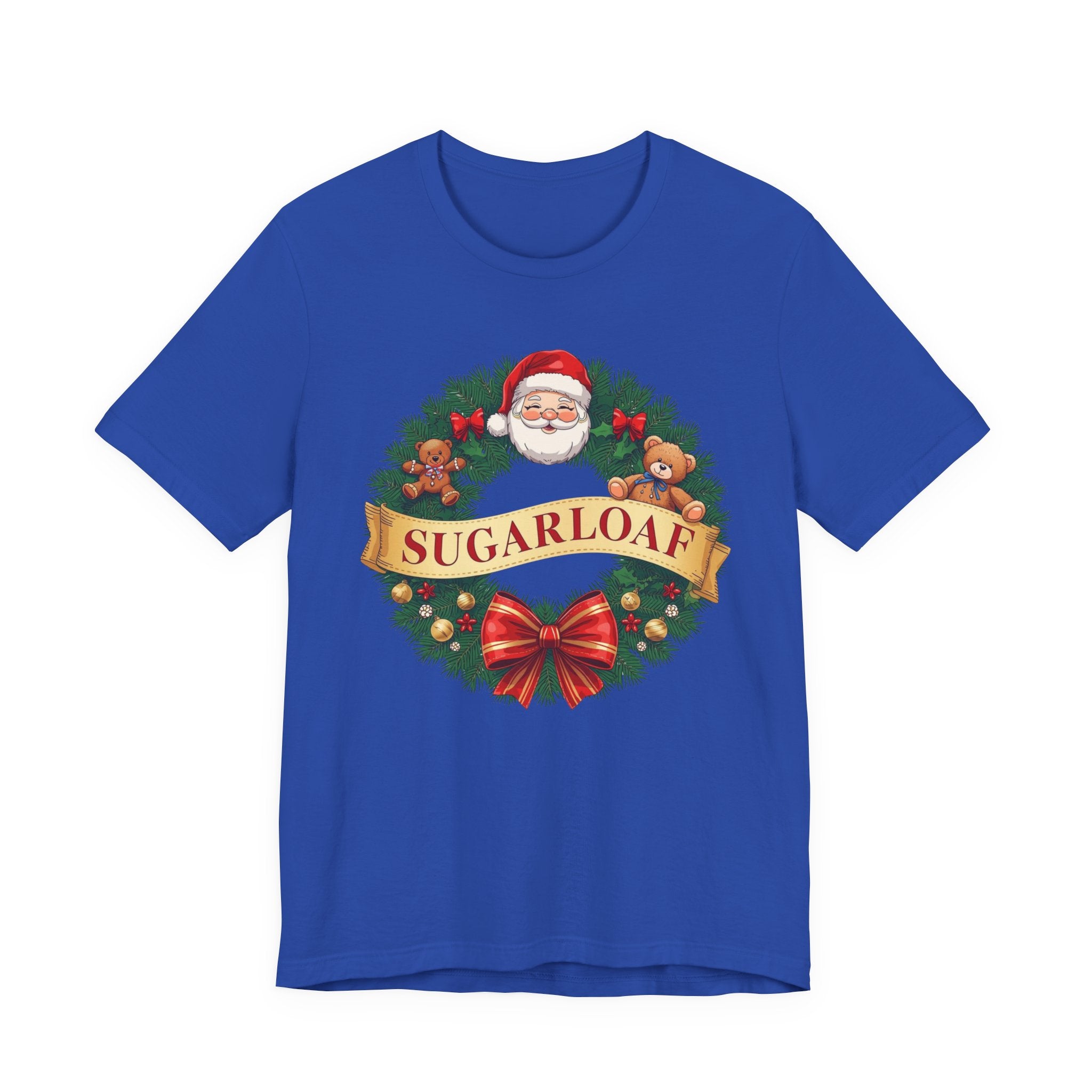 Sugarloaf Christmas Shirt – Santa & Teddy Bear Wreath Tee | Mountain Town Christmas Gift | Bella Canvas 3001