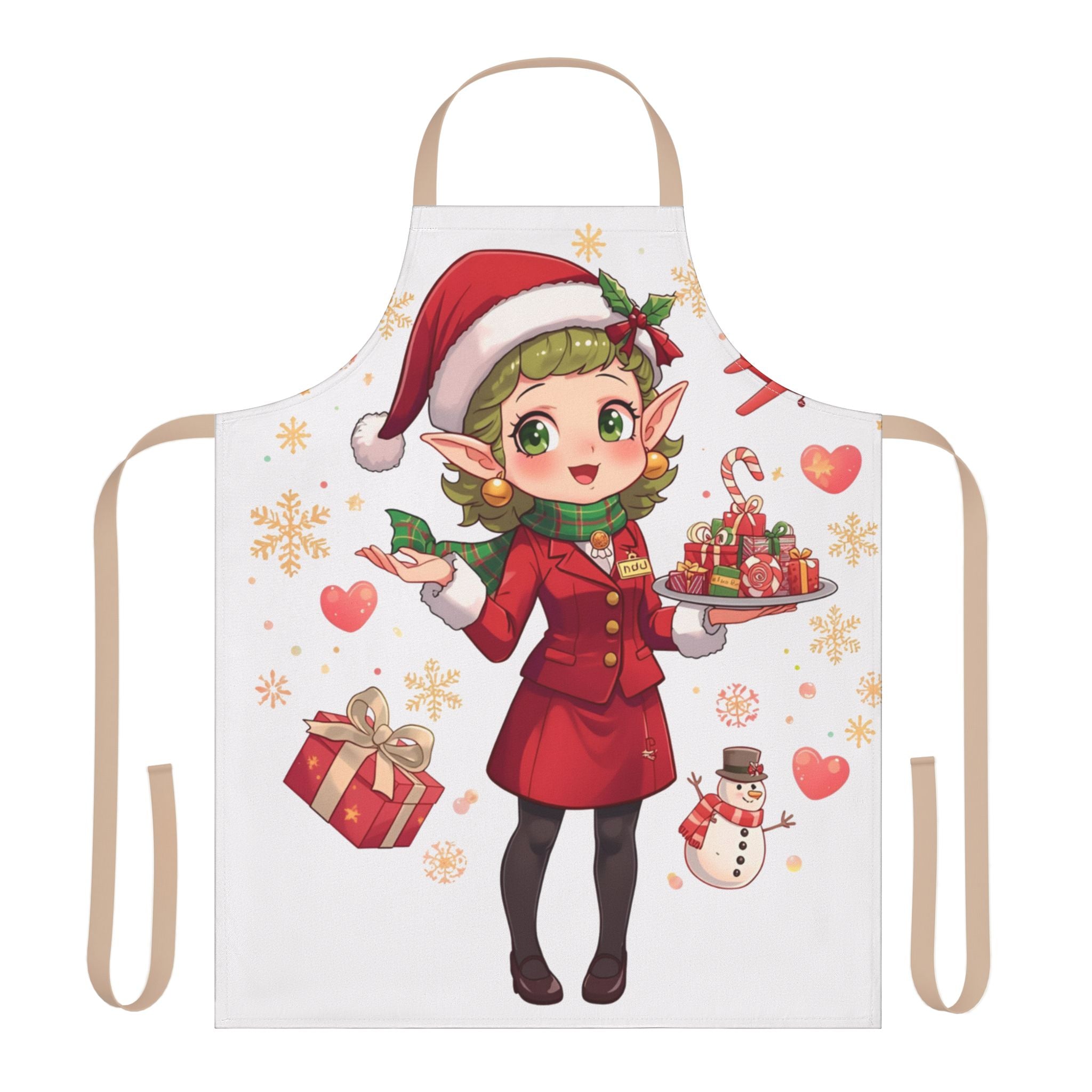 Christmas Elf Apron — Cute Holiday Baking Apron with Candy Canes & Gifts