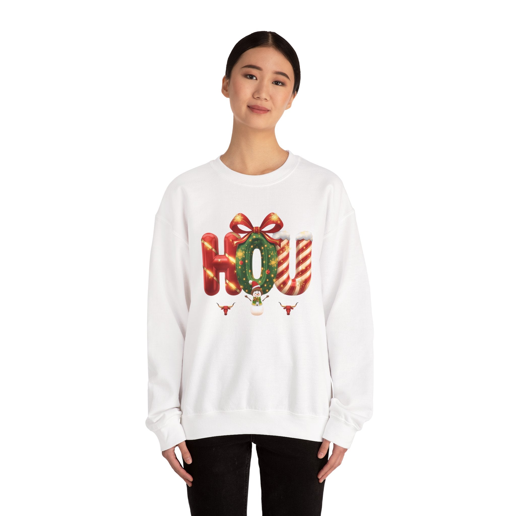 HOU Christmas Sweatshirt – Festive Holiday Letter Art Tee | Christmas Gift | Gildan 18000