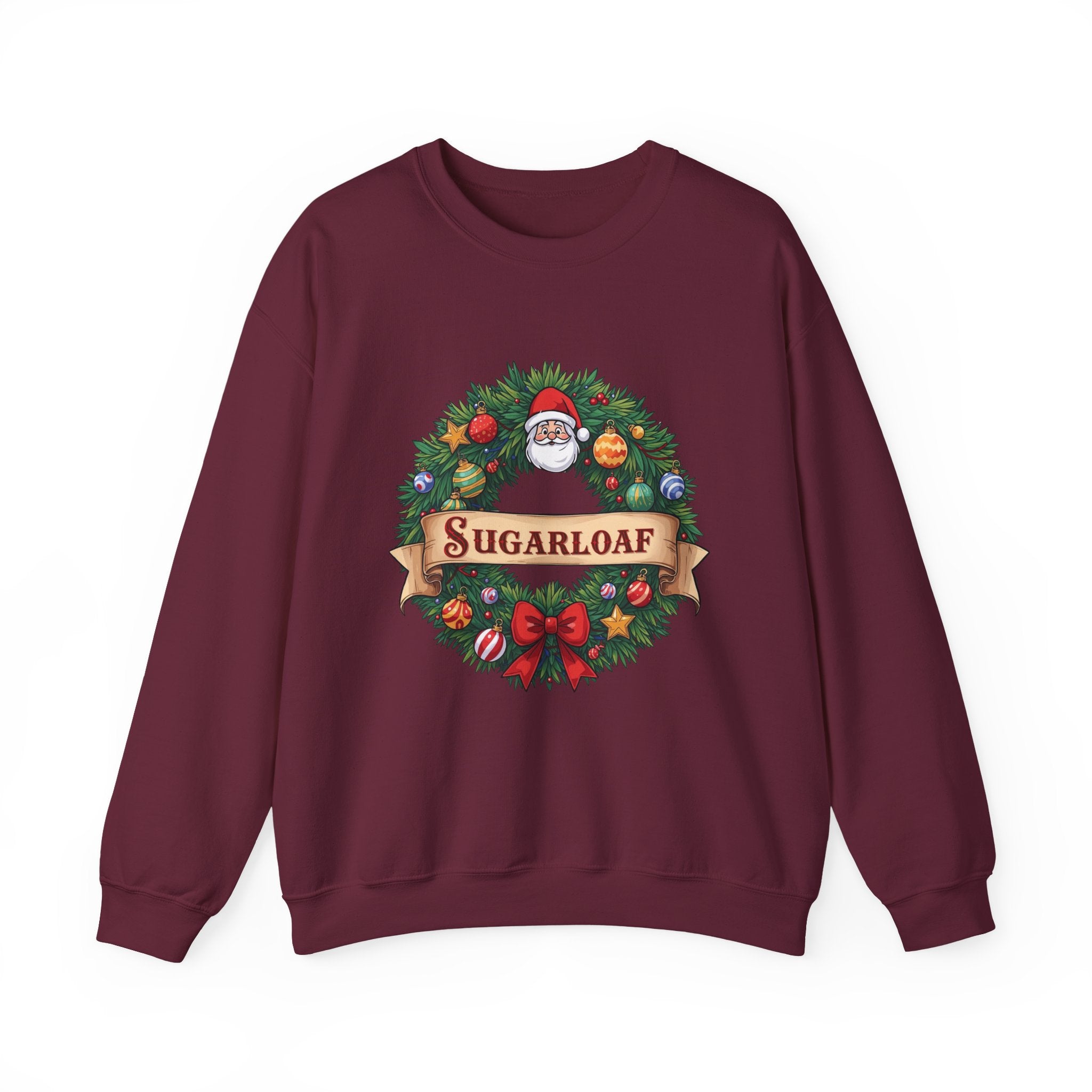 Sugarloaf Christmas Shirt – Festive Santa Wreath & Ornaments Tee | Mountain Town Christmas Gift | Gildan 18000