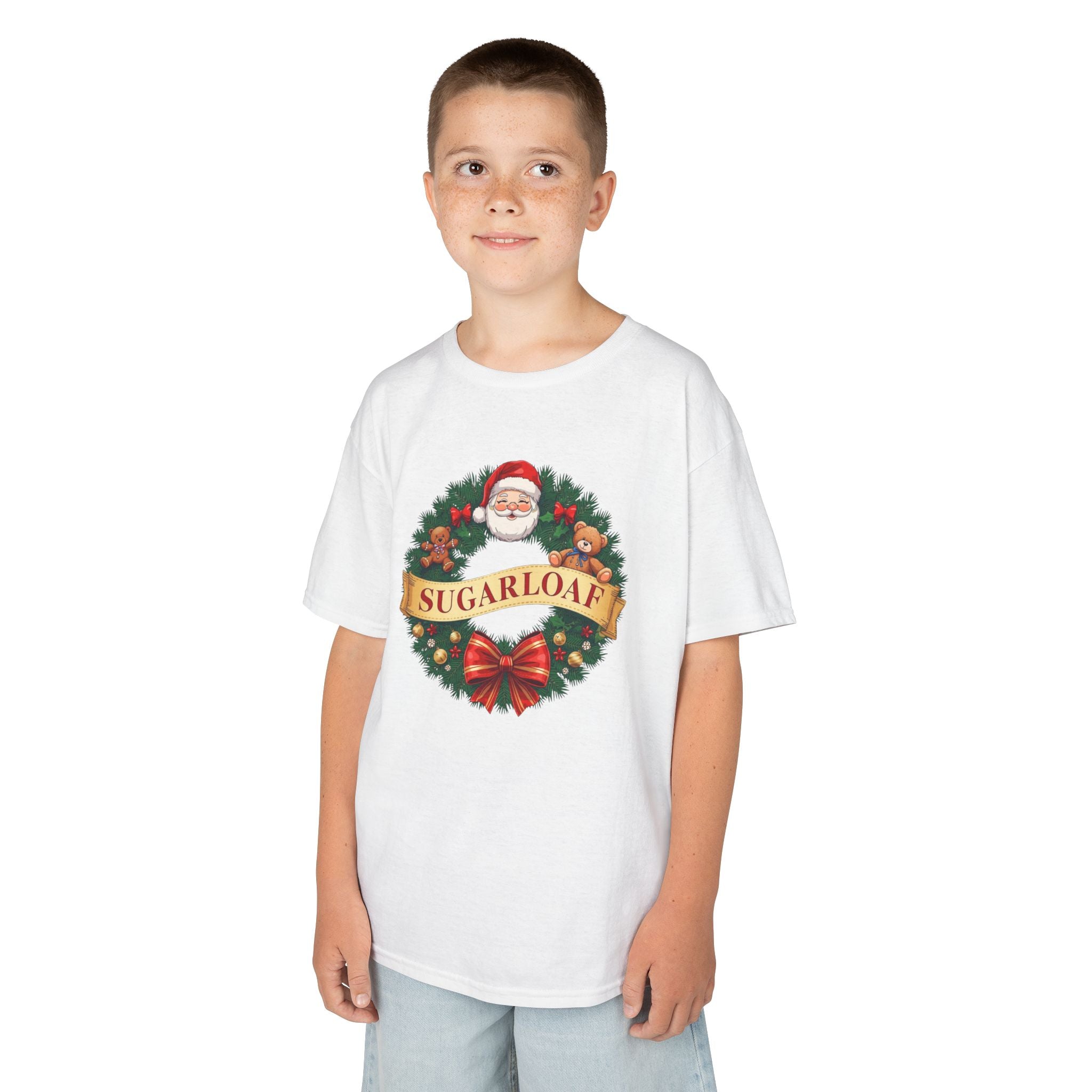 Sugarloaf Christmas Shirt – Santa & Teddy Bear Wreath Tee | Mountain Town Christmas Gift | Gildan 5000B