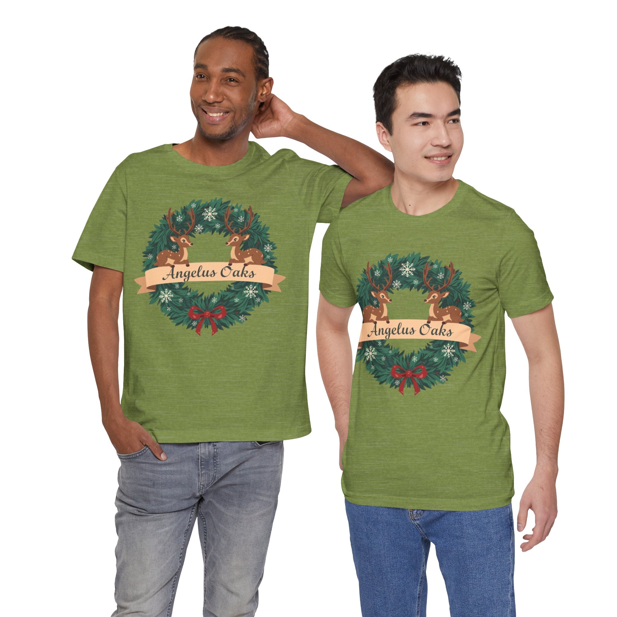 Angelus Oaks Christmas Shirt – Deer Wreath Holiday Tee | Mountain Town Christmas Shirt | Bella Canvas 3001