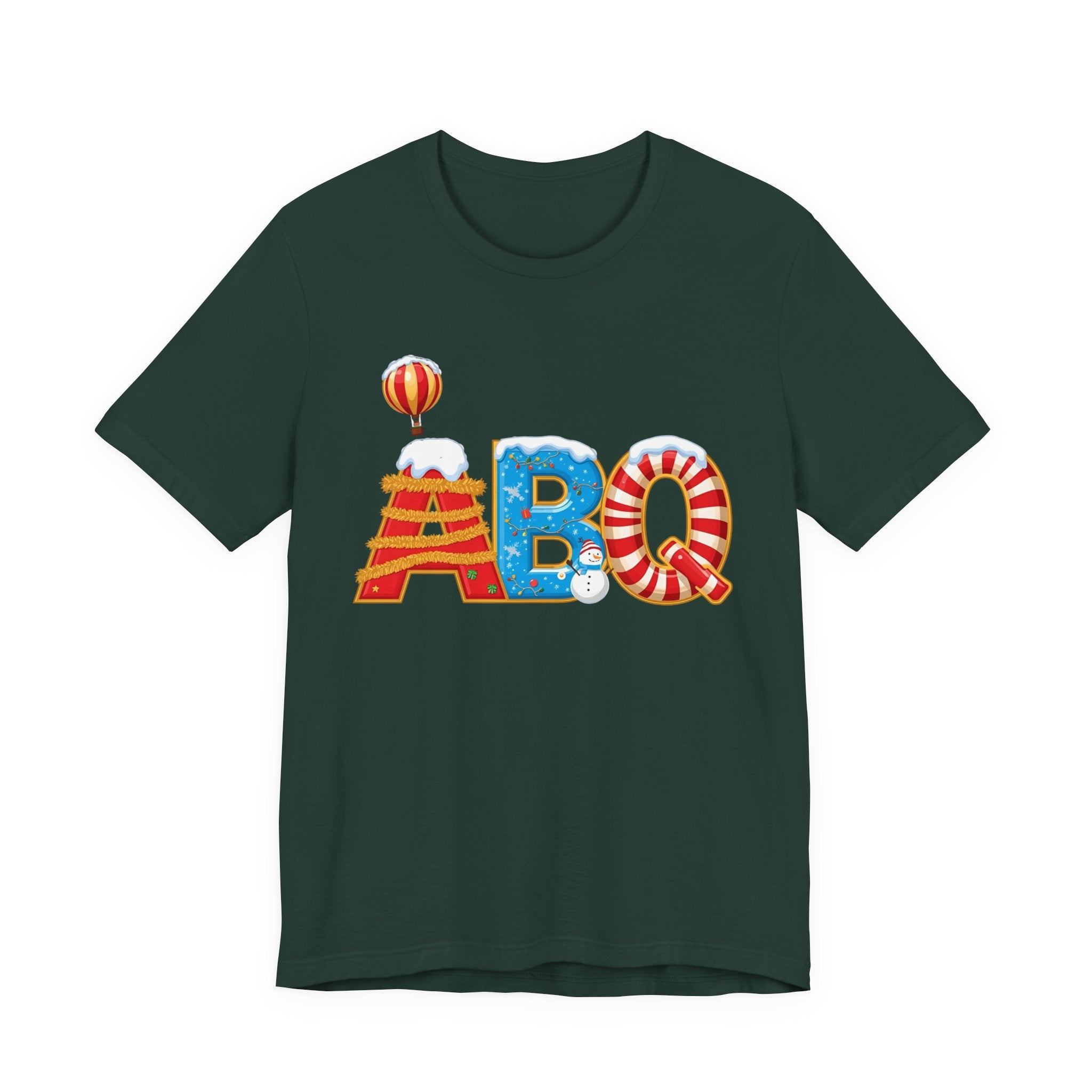 ABQ Christmas Shirt – Hot Air Balloon Candy Cane Letters Tee | Christmas Gift | Bella Canvas 3001