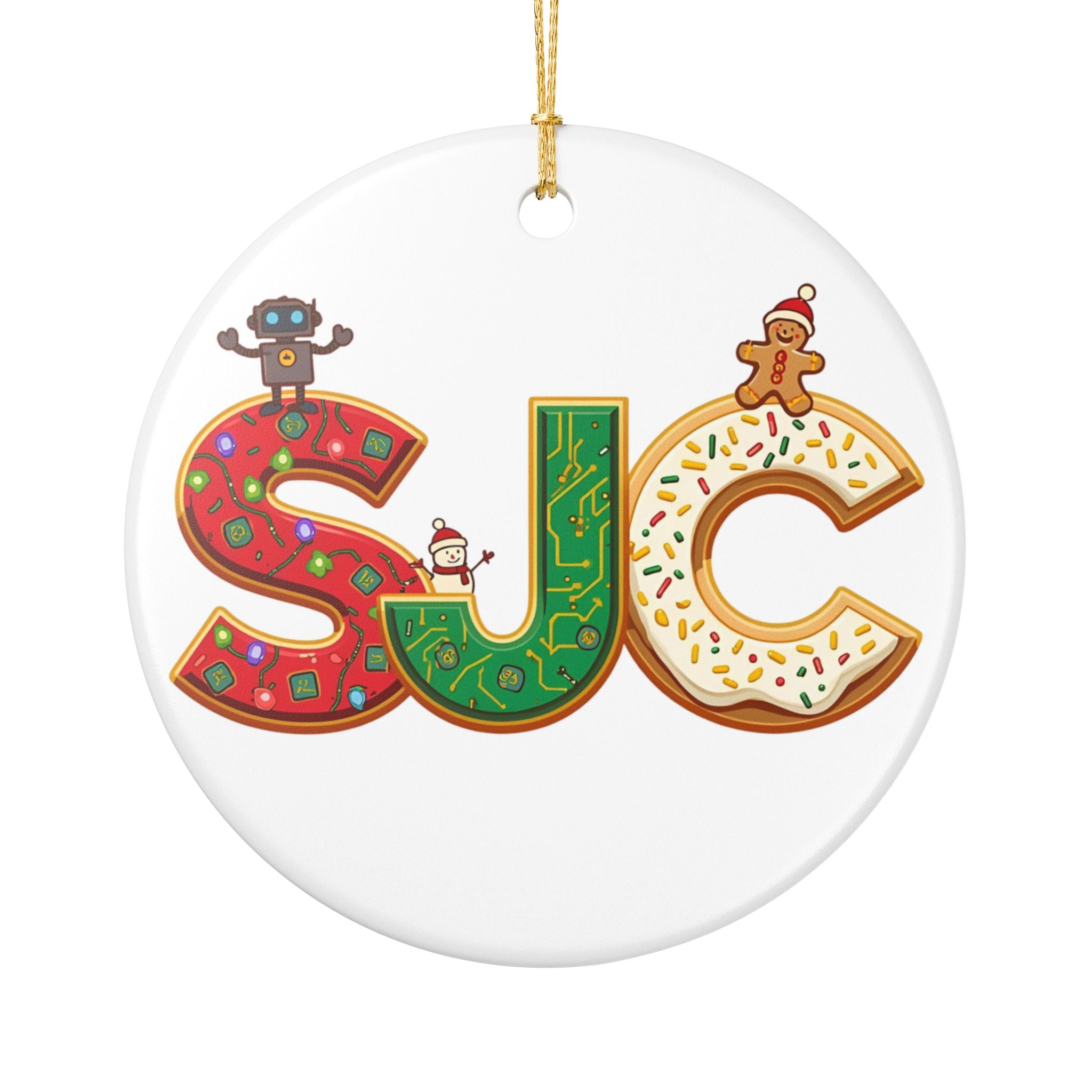 SJC Christmas Ornament – Festive Holiday Airport Art | Holiday Travel Gift | Ceramic Ornament