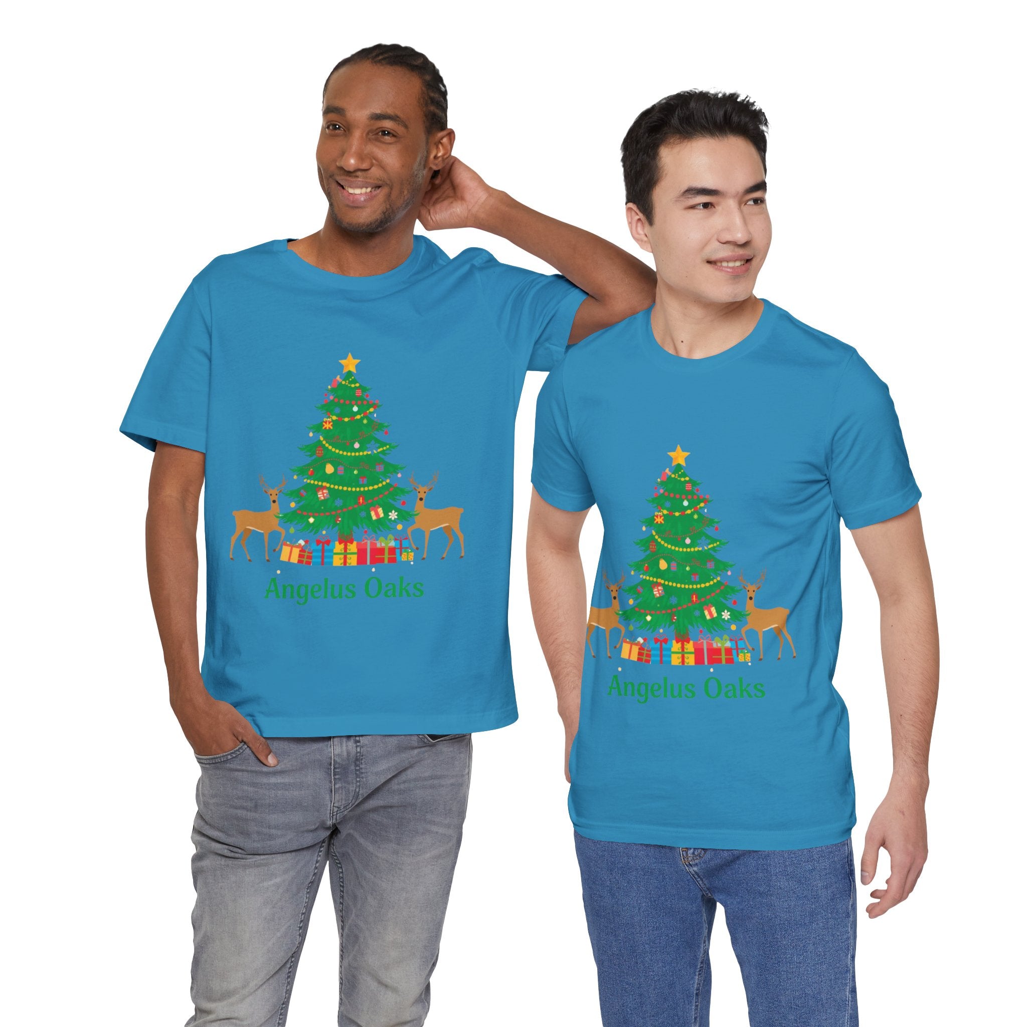 Angelus Oaks Christmas Shirt – Christmas Tree & Deer Holiday Tee | Mountain Town Christmas Shirt | Bella Canvas 3001