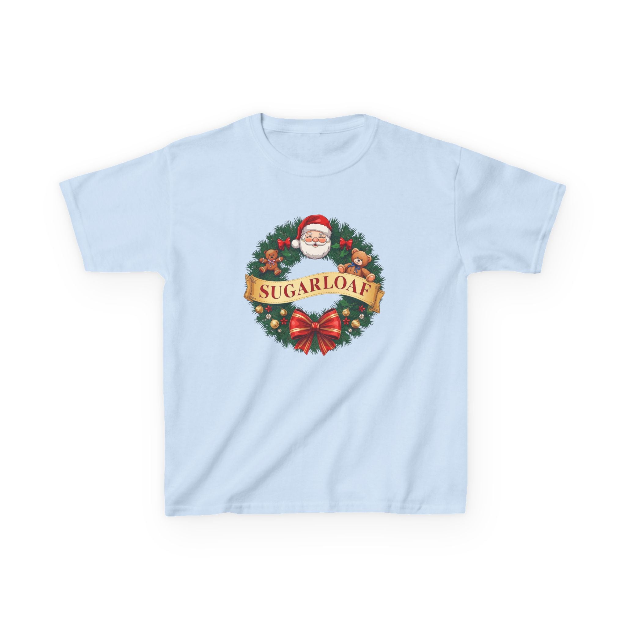 Sugarloaf Christmas Shirt – Santa & Teddy Bear Wreath Tee | Mountain Town Christmas Gift | Gildan 5000B