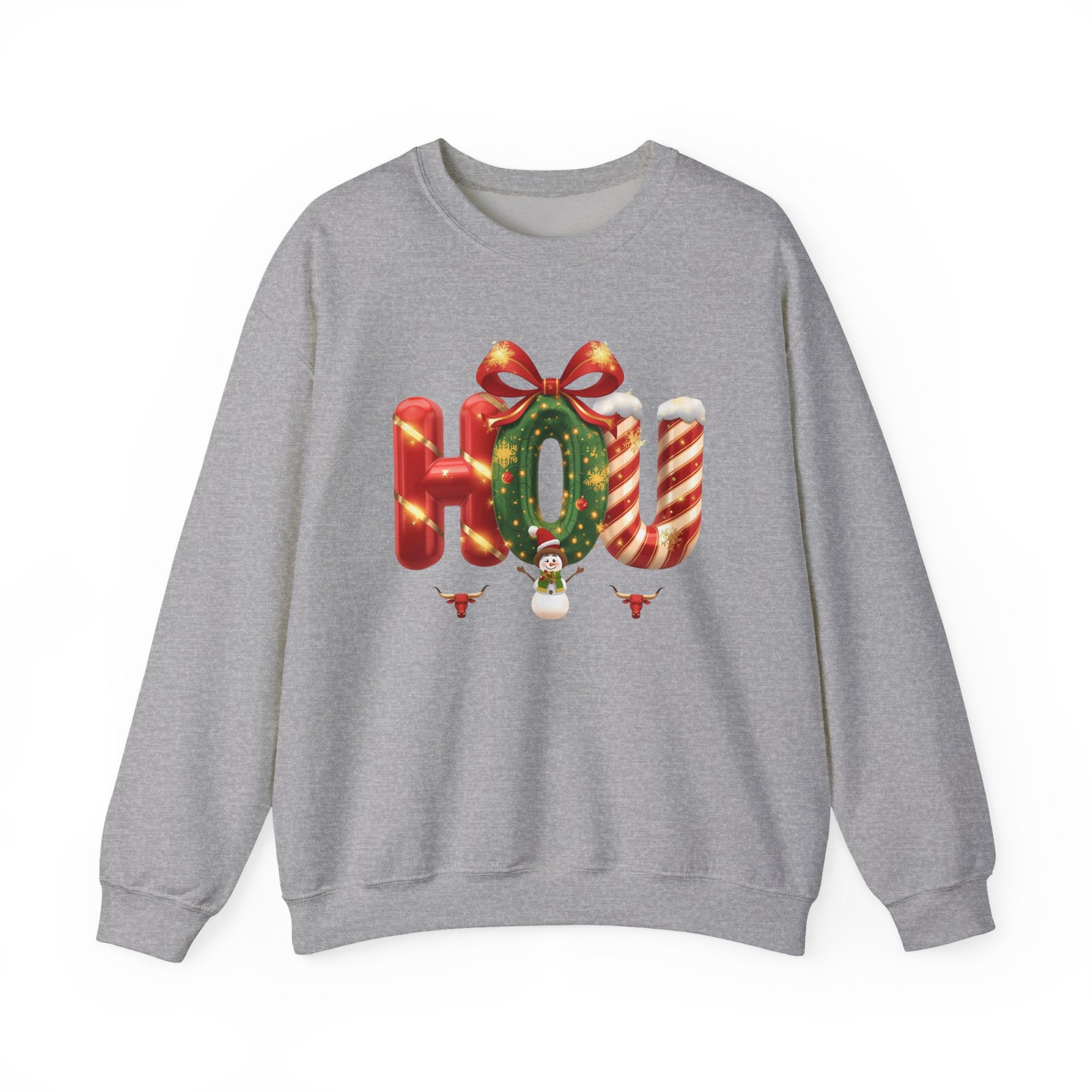 HOU Christmas Sweatshirt – Festive Holiday Letter Art Tee | Christmas Gift | Gildan 18000