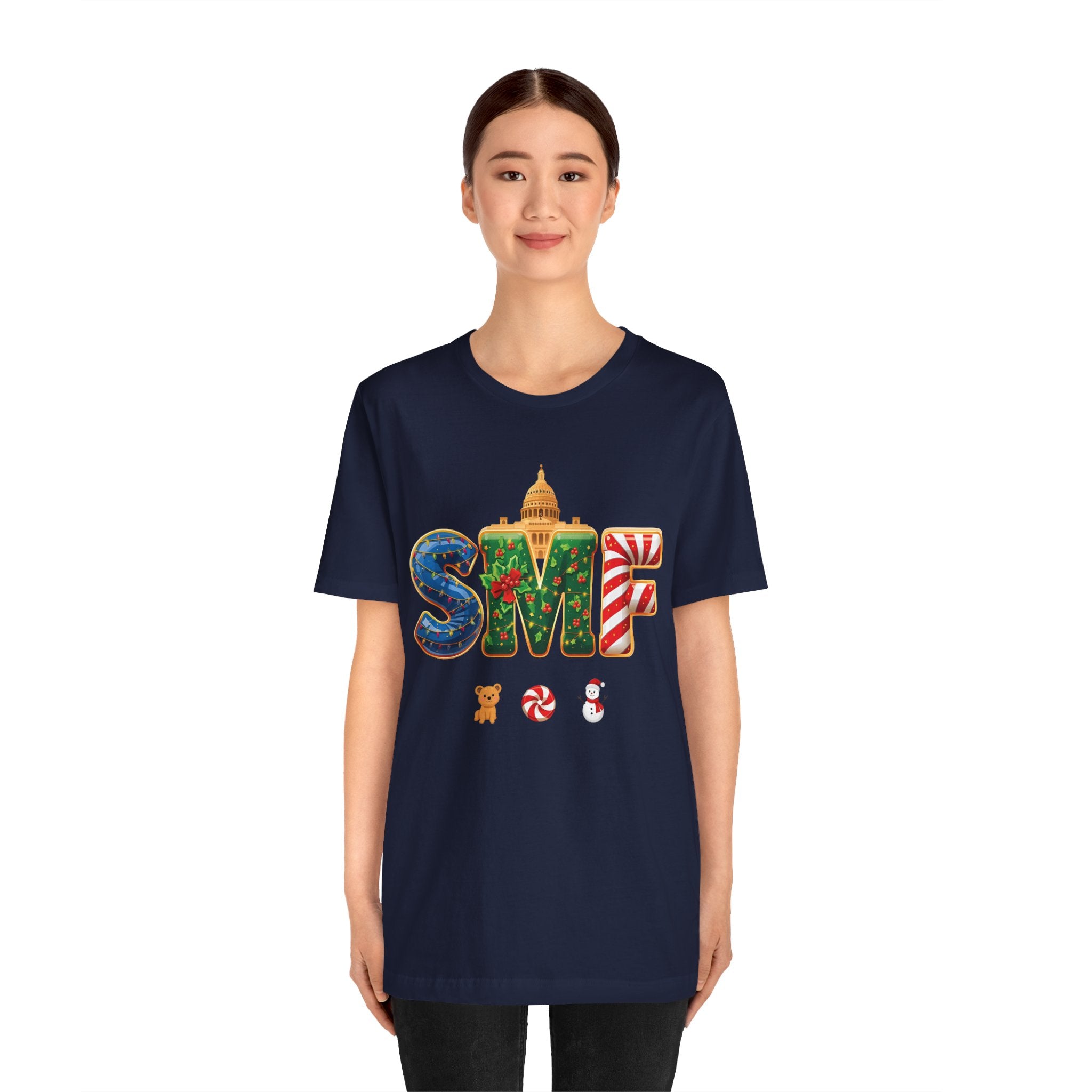 SMF Christmas Shirt – Festive Holiday Letters Tee | Christmas Gift | Bella Canvas 3001