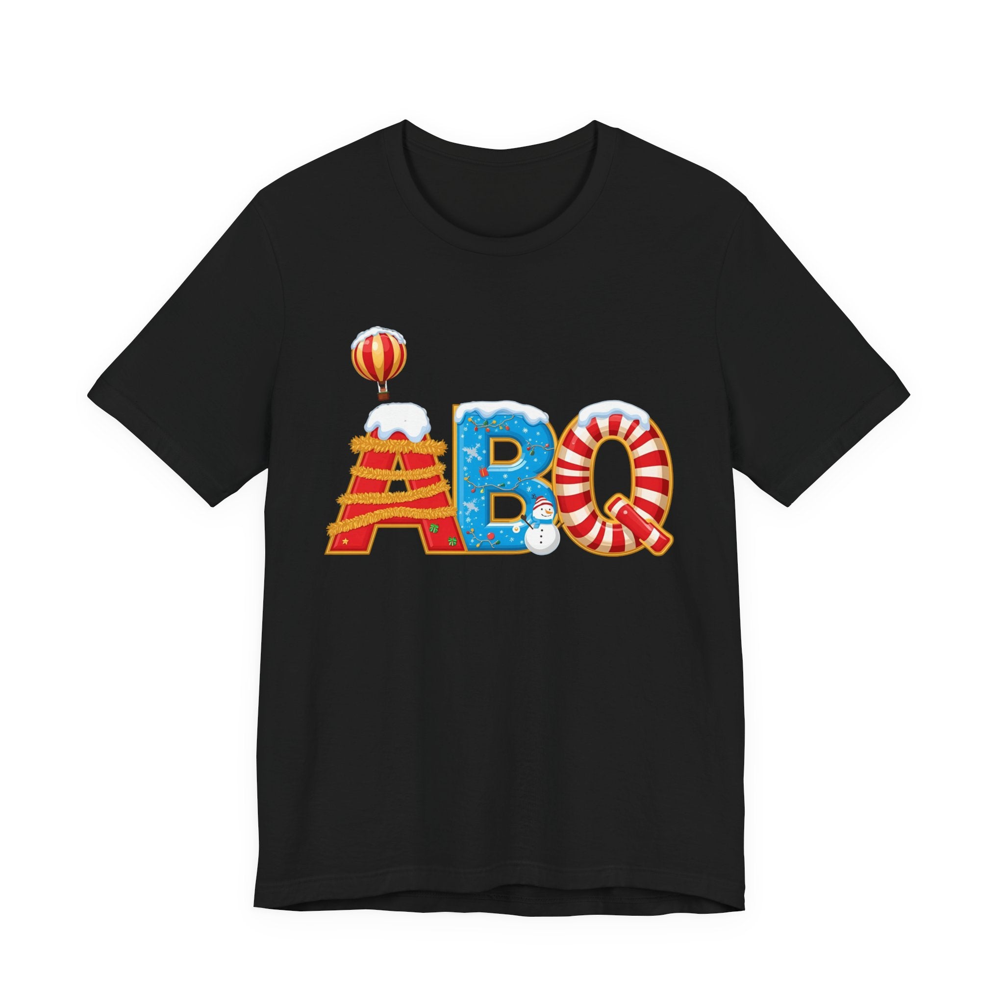 ABQ Christmas Shirt – Hot Air Balloon Candy Cane Letters Tee | Christmas Gift | Bella Canvas 3001