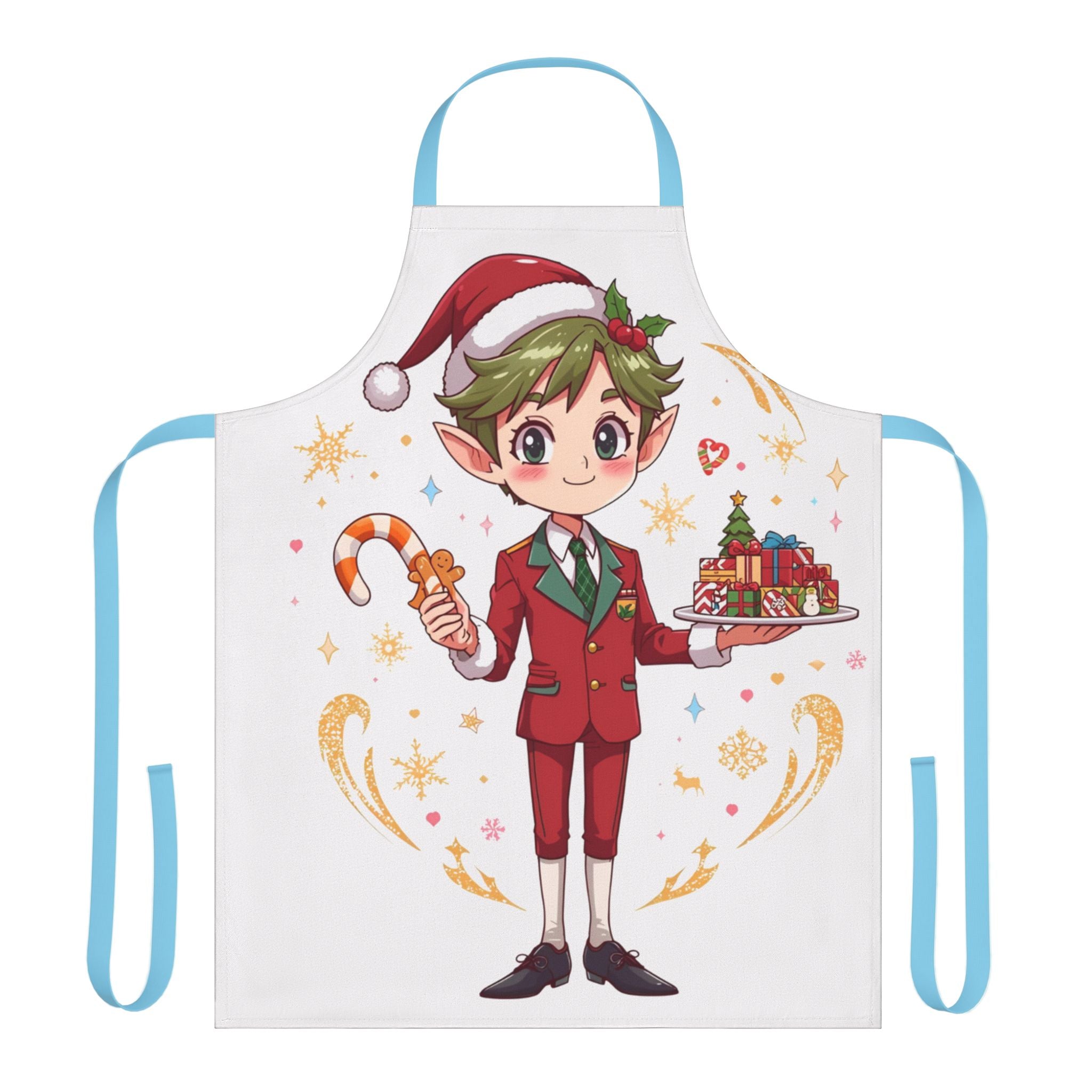 Christmas Elf Apron – Cute Holiday Baking Chef with Candy Cane & Gingerbread
