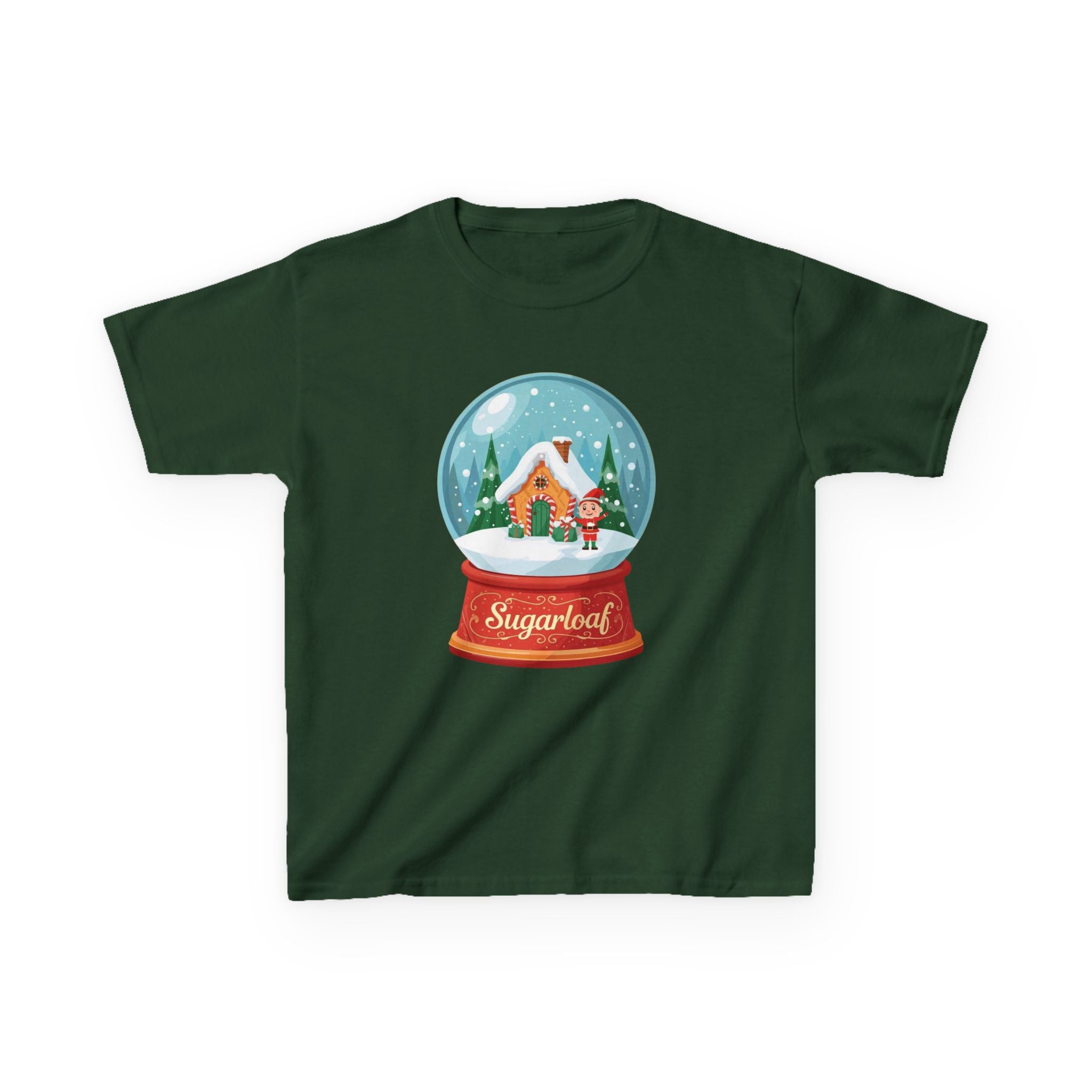 Sugarloaf Christmas Shirt – Snow Globe Elf & Candy Cottage Scene Tee | Mountain Town Christmas Gift | Gildan 5000B