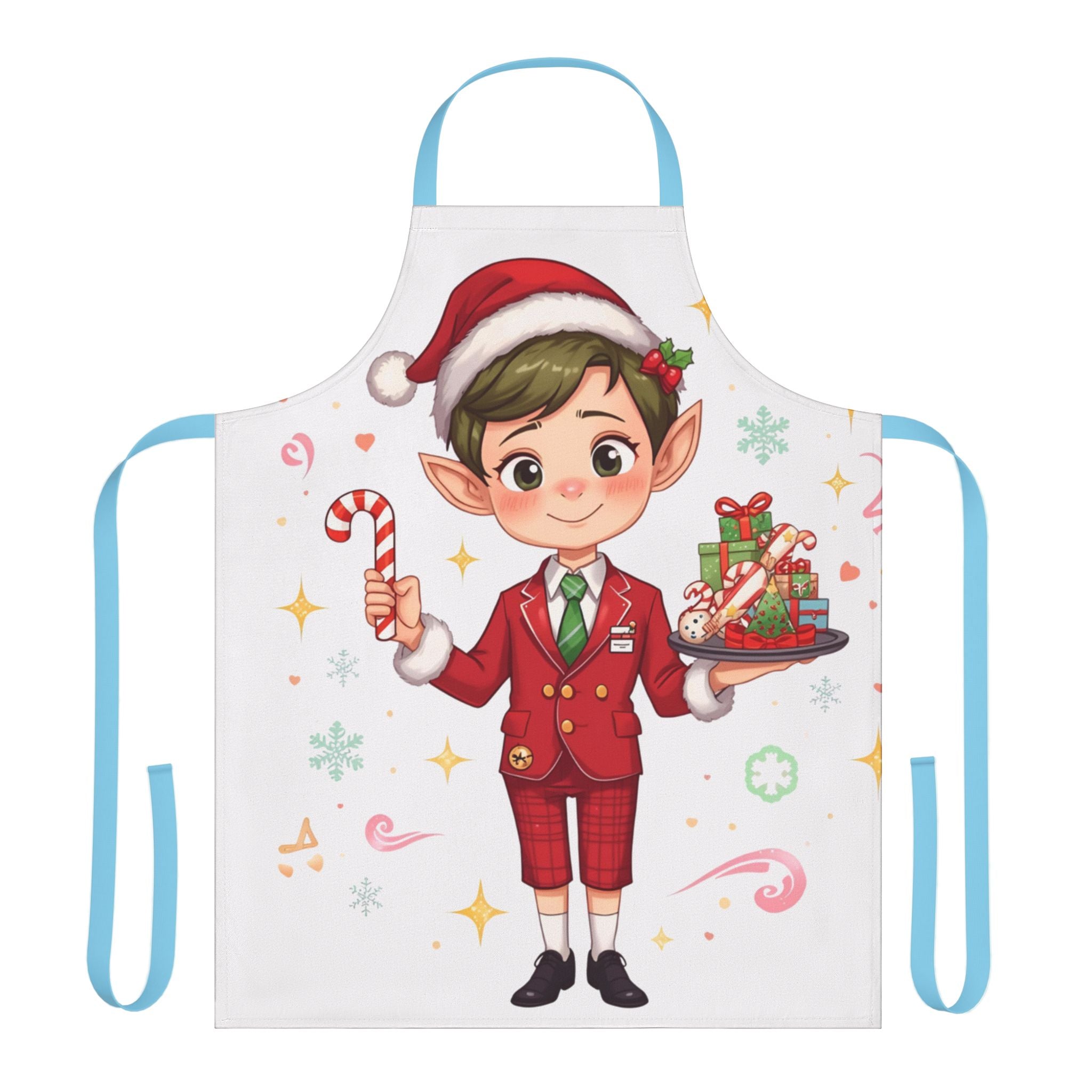 Christmas Elf Apron — Cute Holiday Baking Apron with Candy Cane & Gift Design