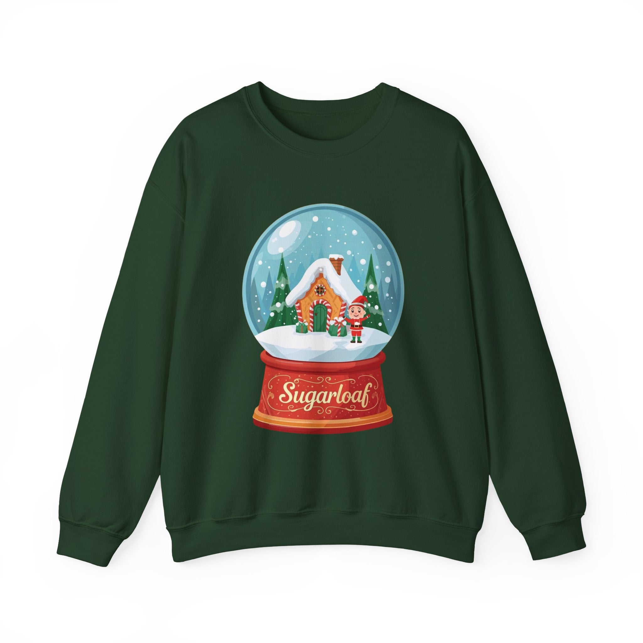 Sugarloaf Christmas Shirt – Snow Globe Elf & Candy Cottage Scene Tee | Mountain Town Christmas Gift | Gildan 18000