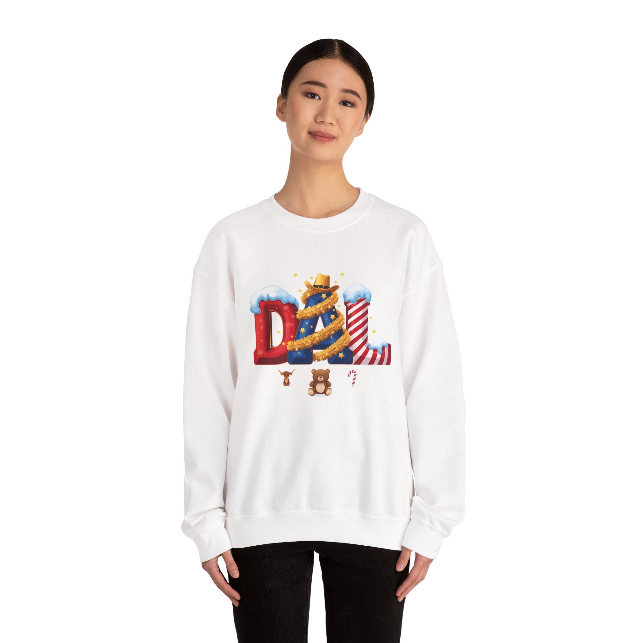 DAL Christmas Sweatshirt – Festive Holiday Letter Art Tee | Christmas Gift | Gildan 18000