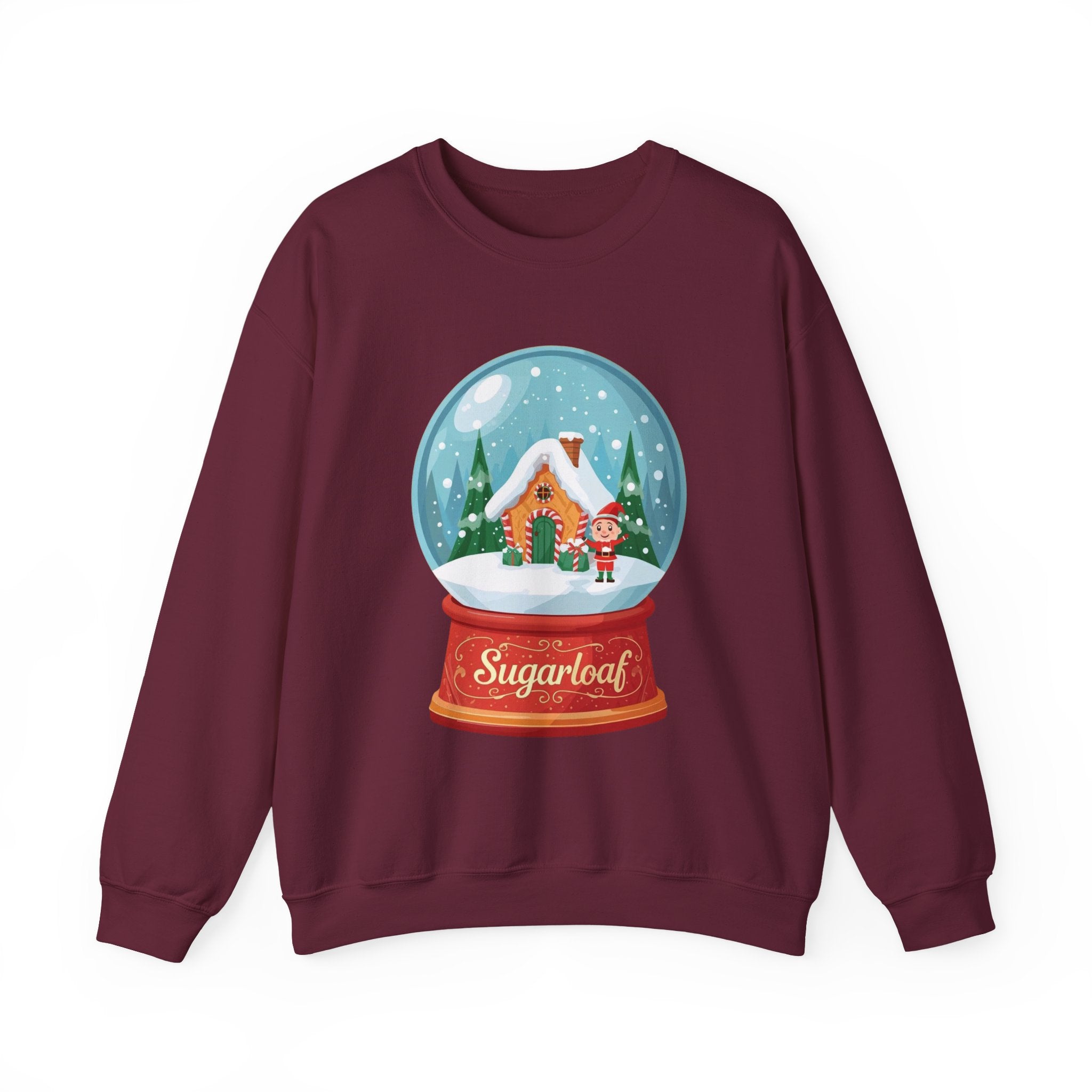 Sugarloaf Christmas Shirt – Snow Globe Elf & Candy Cottage Scene Tee | Mountain Town Christmas Gift | Gildan 18000