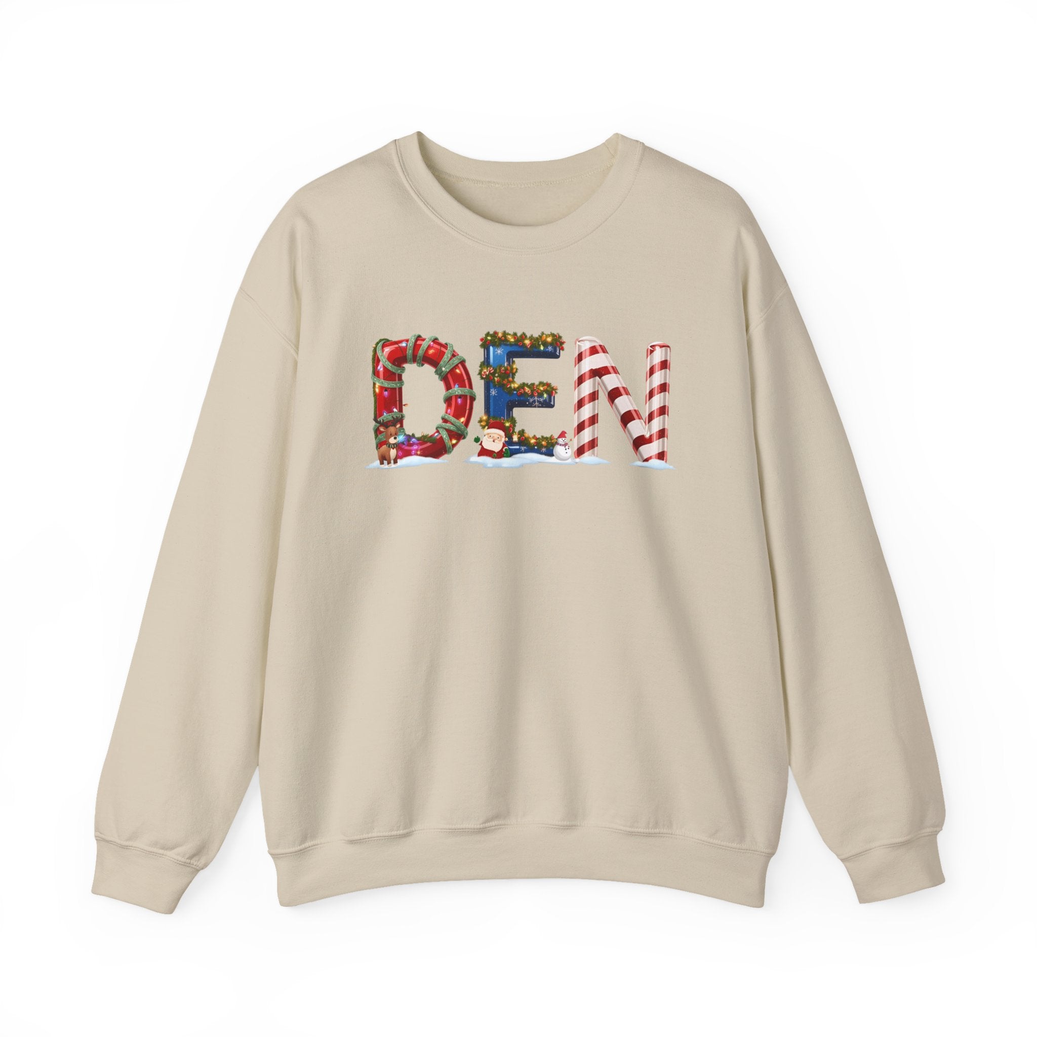 DEN Christmas Sweatshirt – Festive Holiday Letter Art Tee | Christmas Gift | Gildan 18000