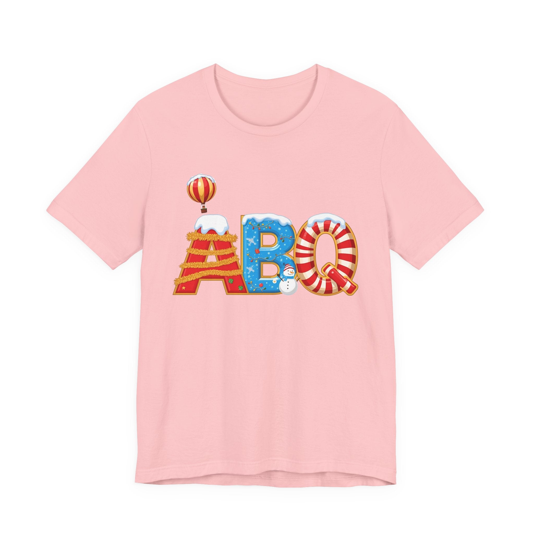 ABQ Christmas Shirt – Hot Air Balloon Candy Cane Letters Tee | Christmas Gift | Bella Canvas 3001