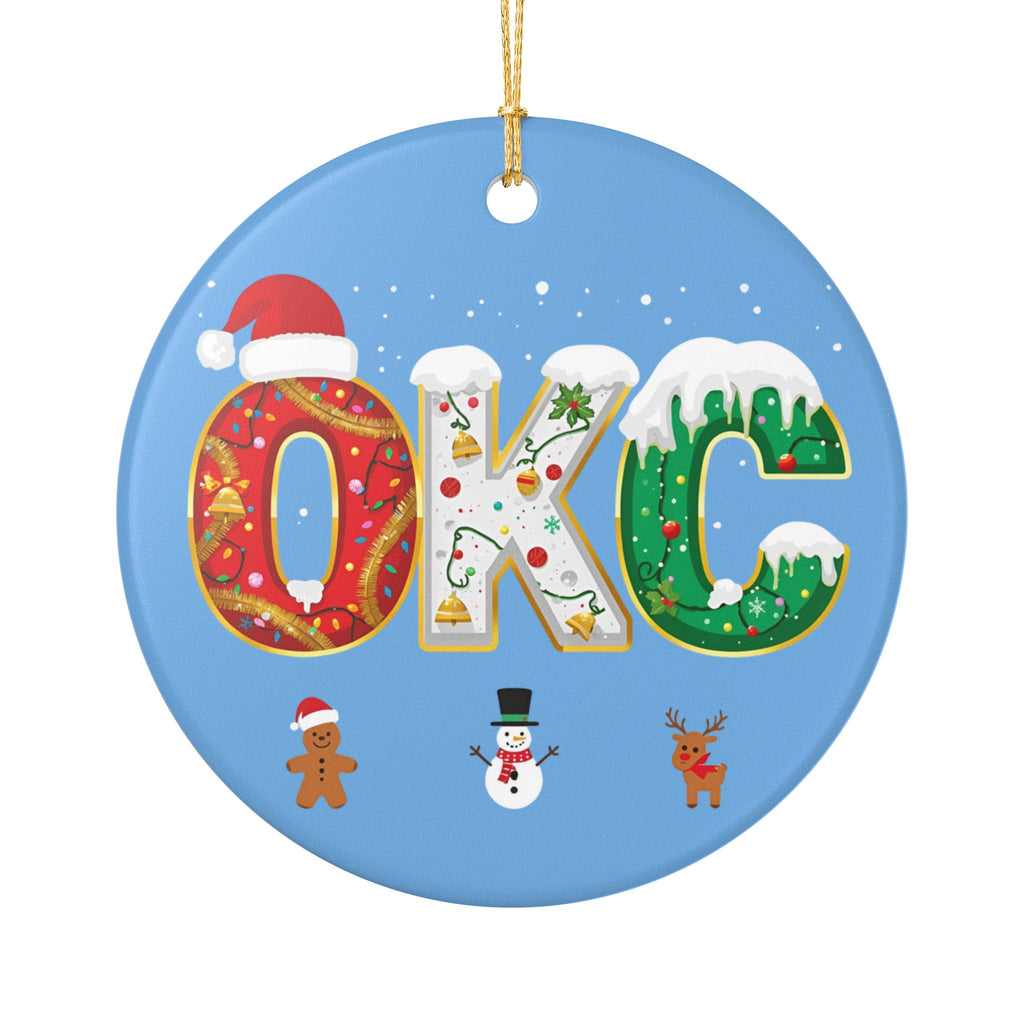 OKC Christmas Ornament – Festive Holiday Airport Art | Holiday Travel Gift | Ceramic Ornament