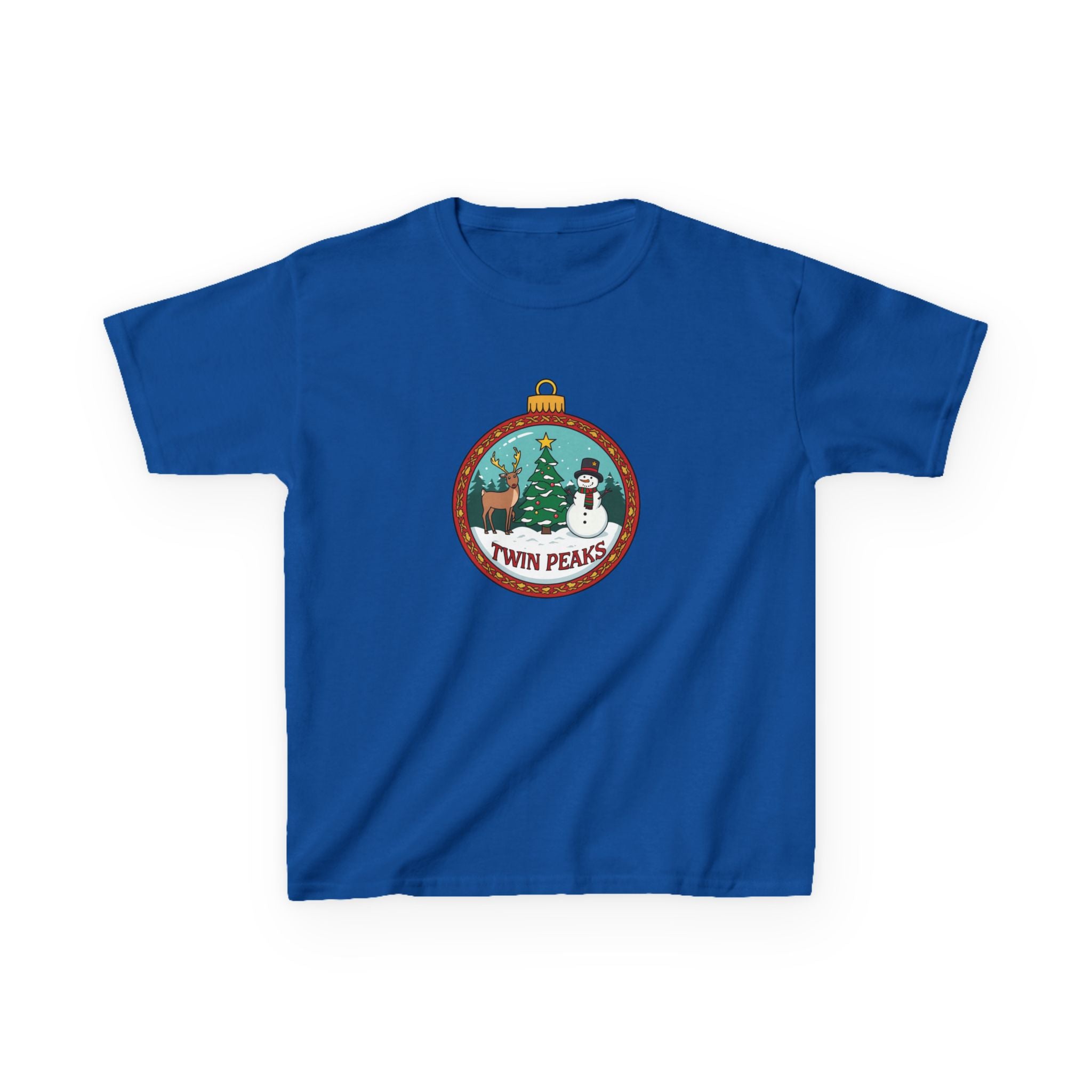 Twin Peaks Christmas Shirt – Snowman & Deer Ornament Scene Tee | Mountain Town Christmas Gift | Gildan 5000B
