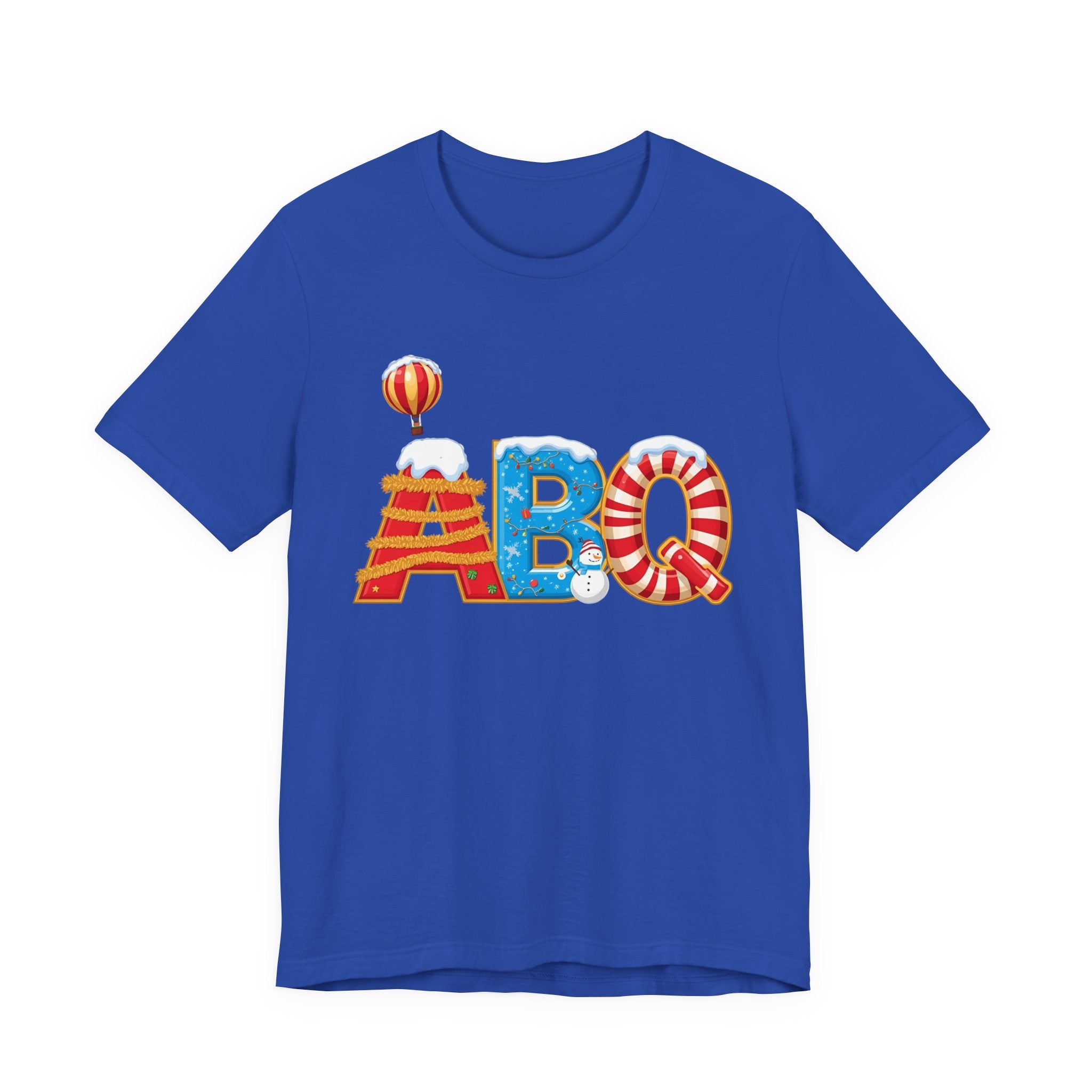 ABQ Christmas Shirt – Hot Air Balloon Candy Cane Letters Tee | Christmas Gift | Bella Canvas 3001