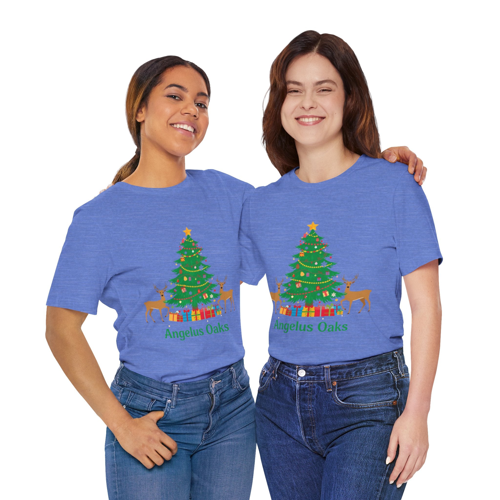 Angelus Oaks Christmas Shirt – Christmas Tree & Deer Holiday Tee | Mountain Town Christmas Shirt | Bella Canvas 3001