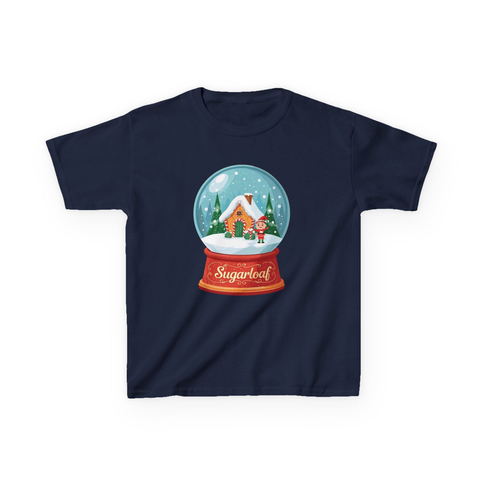 Sugarloaf Christmas Shirt – Snow Globe Elf & Candy Cottage Scene Tee | Mountain Town Christmas Gift | Gildan 5000B