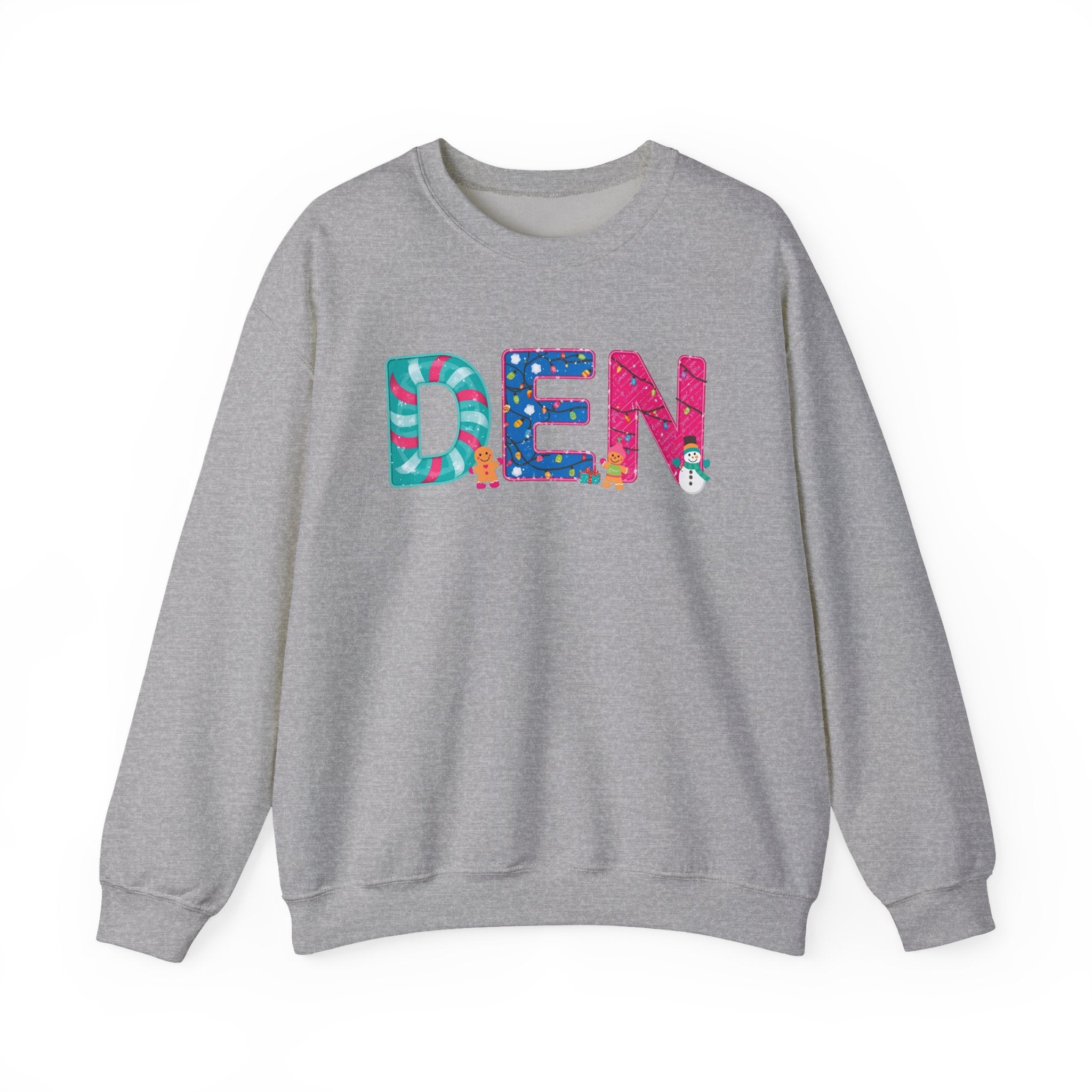 DEN Christmas Sweatshirt – Festive Holiday Letter Art Tee | Christmas Gift | Gildan 18000