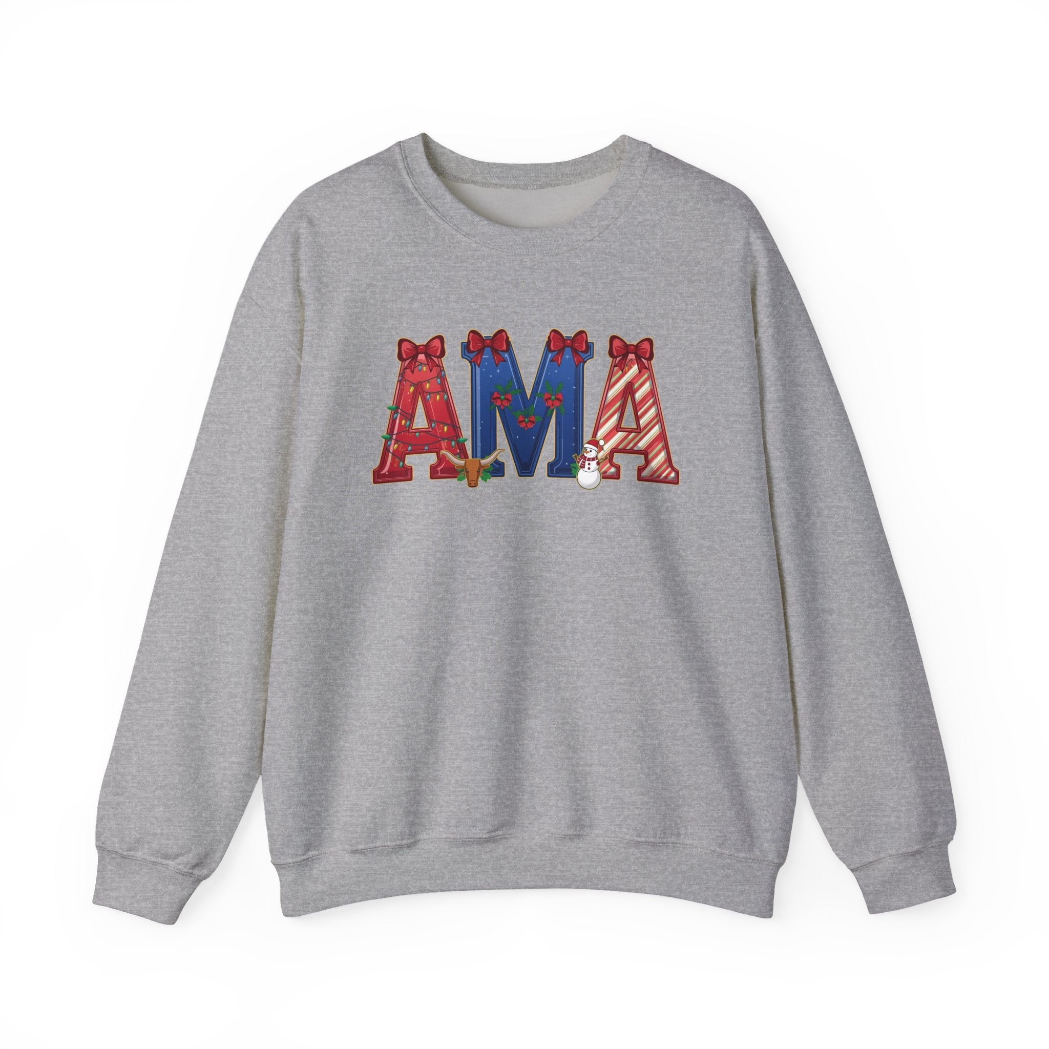 AMA Christmas Sweatshirt – Festive Holiday Airport Code Crewneck | Winter Travel Gift | Gildan 18000