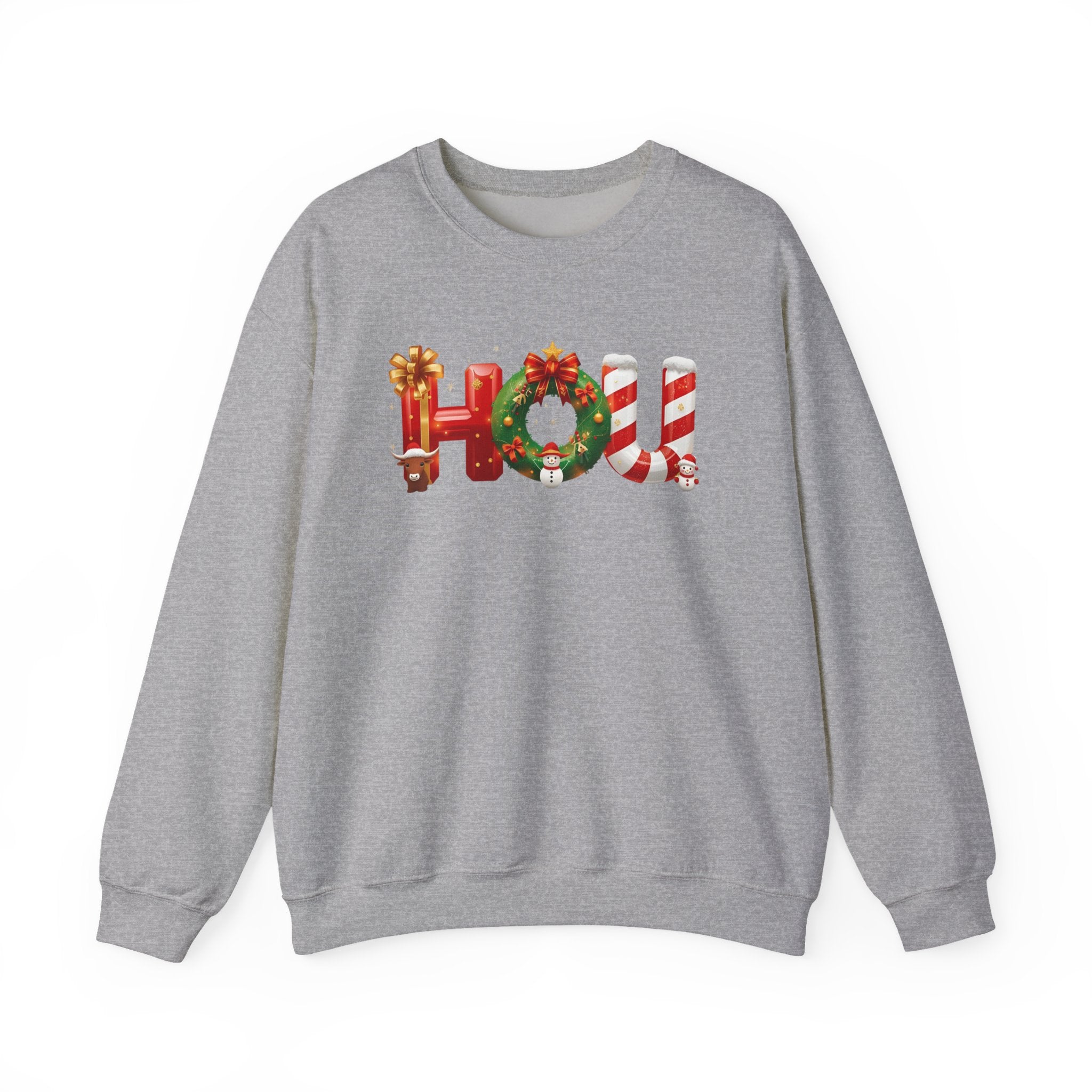 HOU Christmas Sweatshirt – Festive Holiday Letter Art Tee | Christmas Gift | Gildan 18000