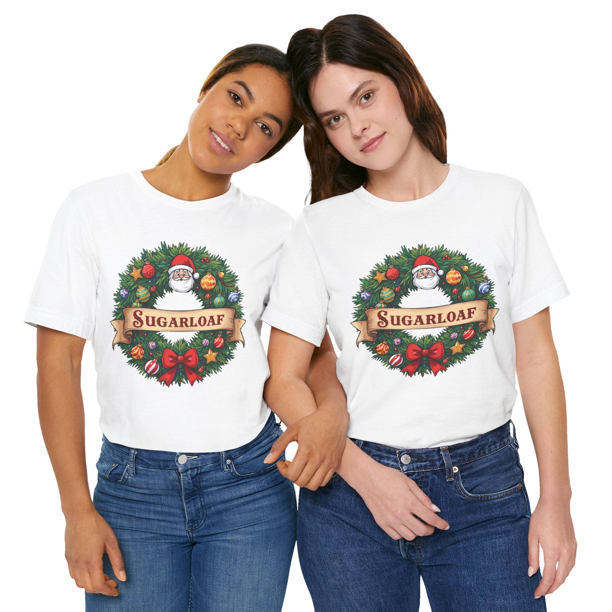 Sugarloaf Christmas Shirt – Festive Santa Wreath & Ornaments Tee | Mountain Town Christmas Gift | Bella Canvas 3001