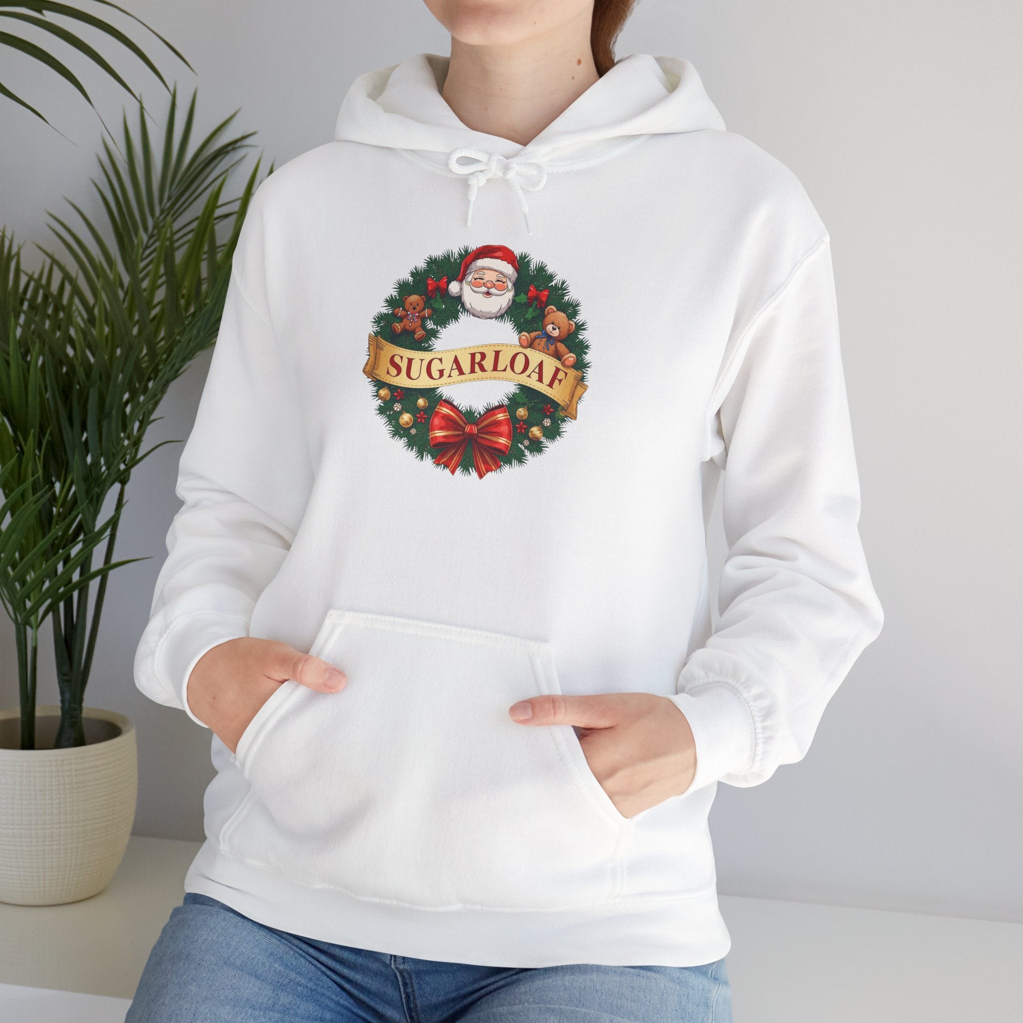 Sugarloaf Christmas Shirt – Santa & Teddy Bear Wreath Tee | Mountain Town Christmas Gift | Gildan 18500