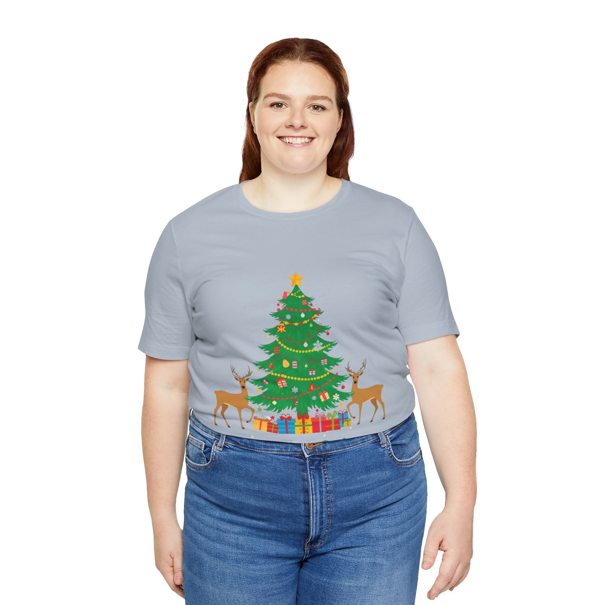Angelus Oaks Christmas Shirt – Christmas Tree & Deer Holiday Tee | Mountain Town Christmas Shirt | Bella Canvas 3001