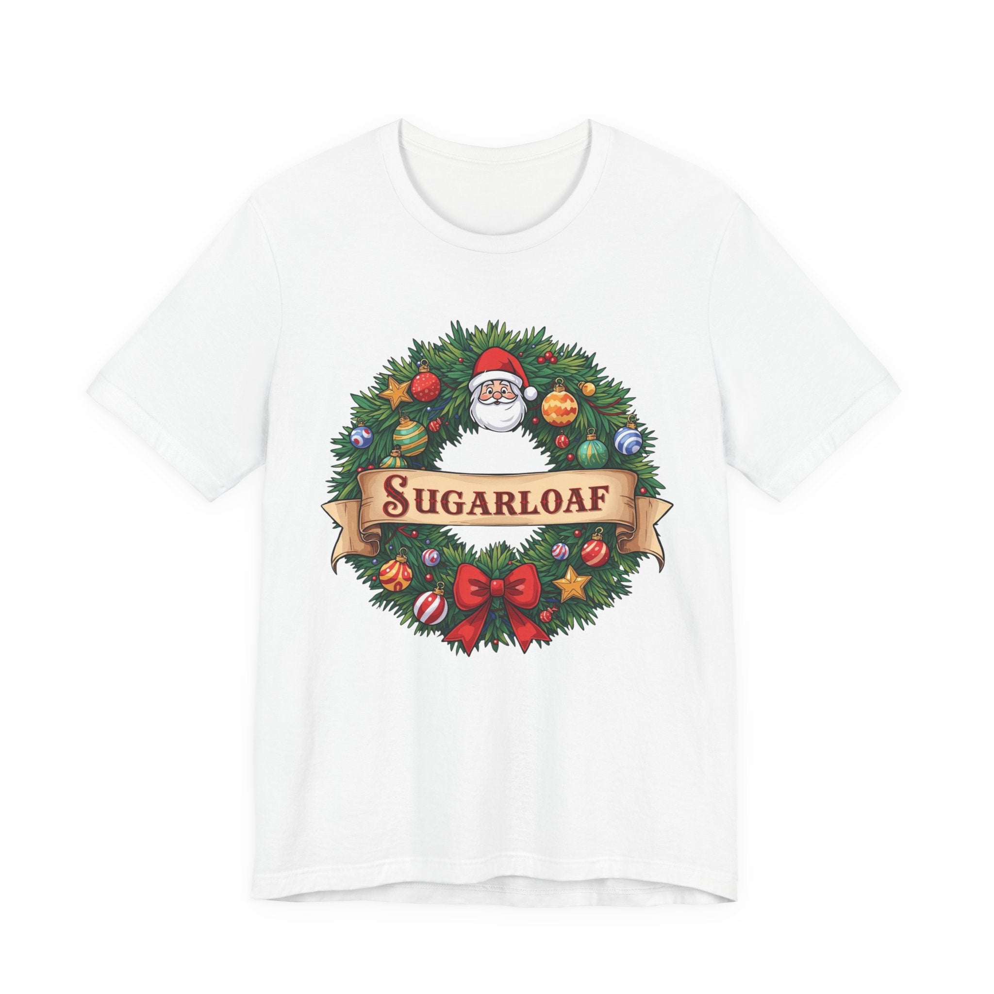 Sugarloaf Christmas Shirt – Festive Santa Wreath & Ornaments Tee | Mountain Town Christmas Gift | Bella Canvas 3001
