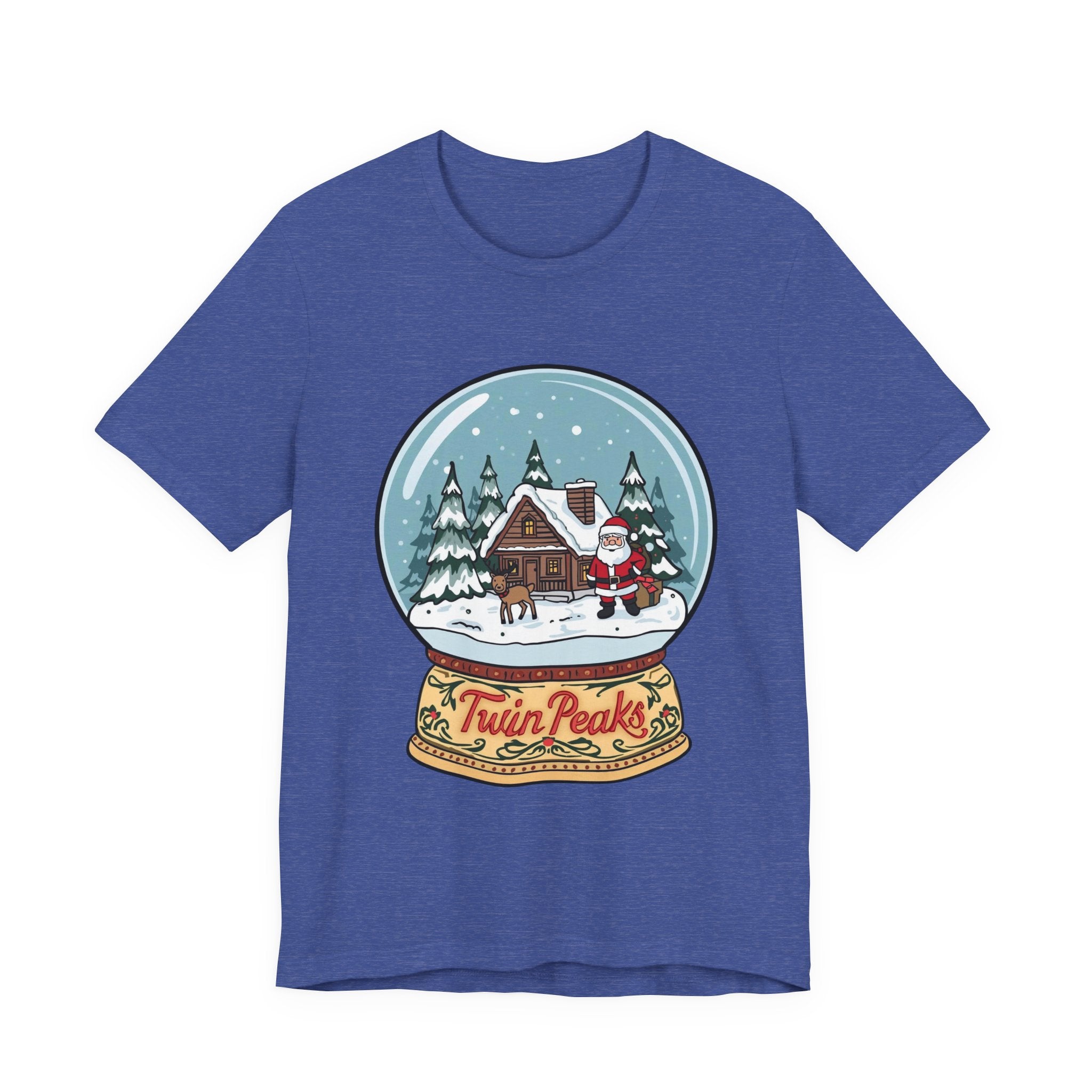 Twin Peaks Christmas Shirt – Snow Globe Santa & Cabin Scene Tee | Mountain Town Christmas Gift | Bella Canvas 3001