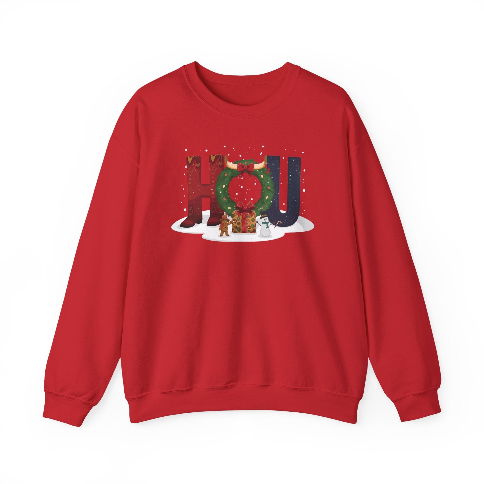 HOU Christmas Sweatshirt – Festive Holiday Letter Art Tee | Christmas Gift | Gildan 18000
