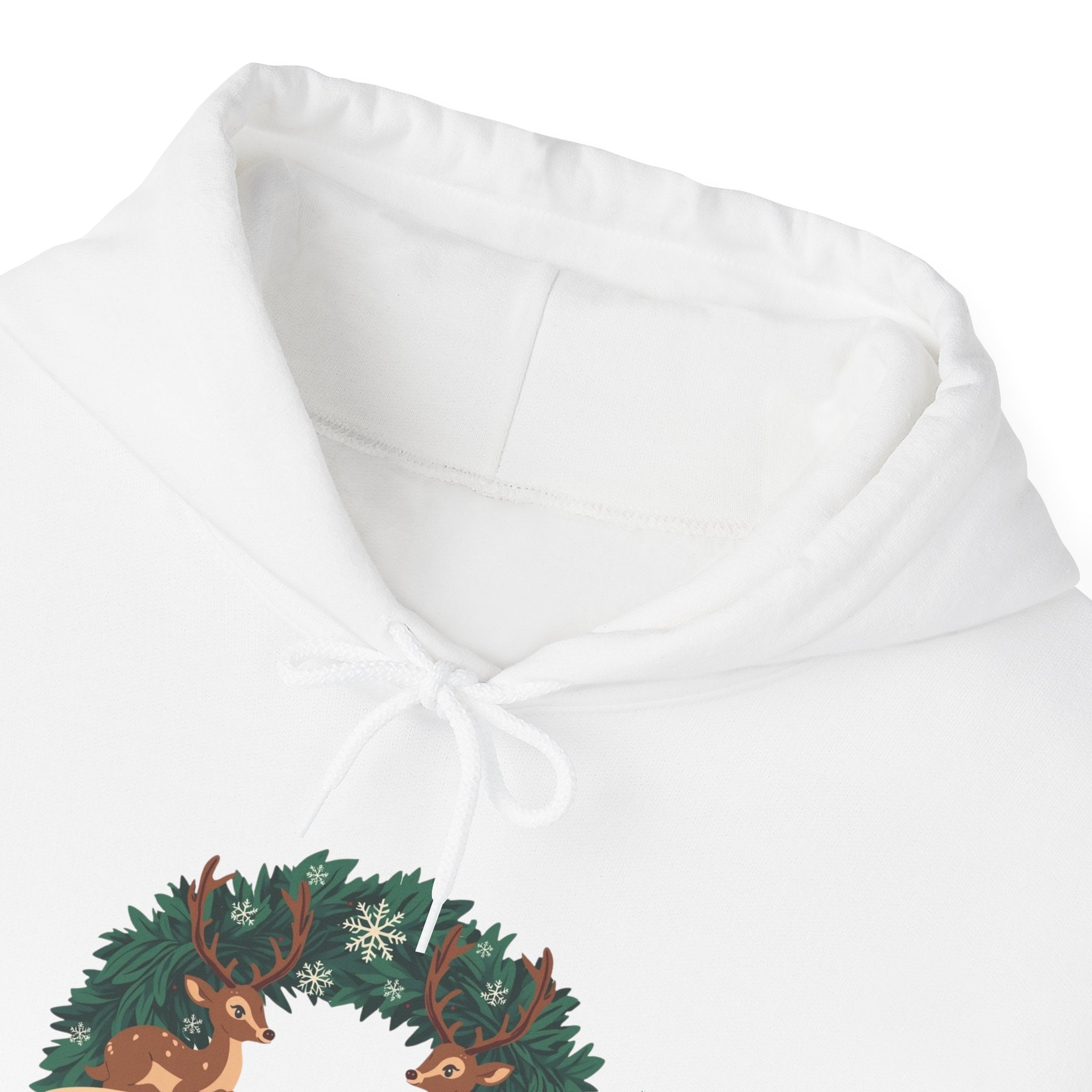 Angelus Oaks Christmas Hoodie – Deer Wreath Holiday Hoodie | Cozy Mountain Town Christmas Sweater | Gildan 18500