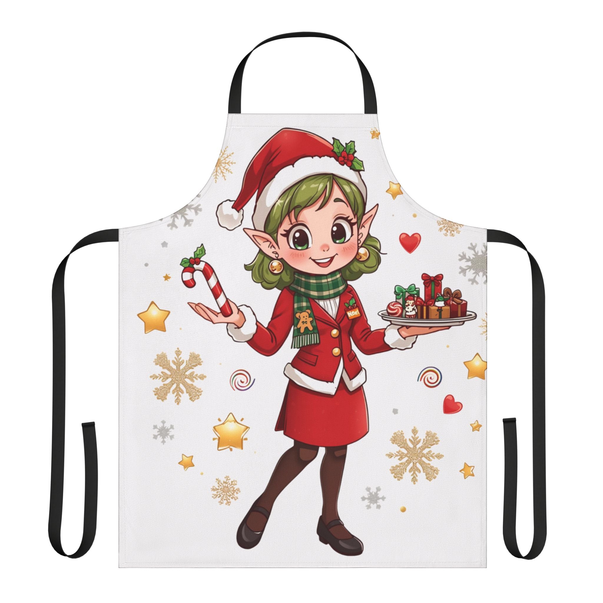 Christmas Elf Apron – Cute Holiday Baking Chef Apron with Candy Cane & Treats