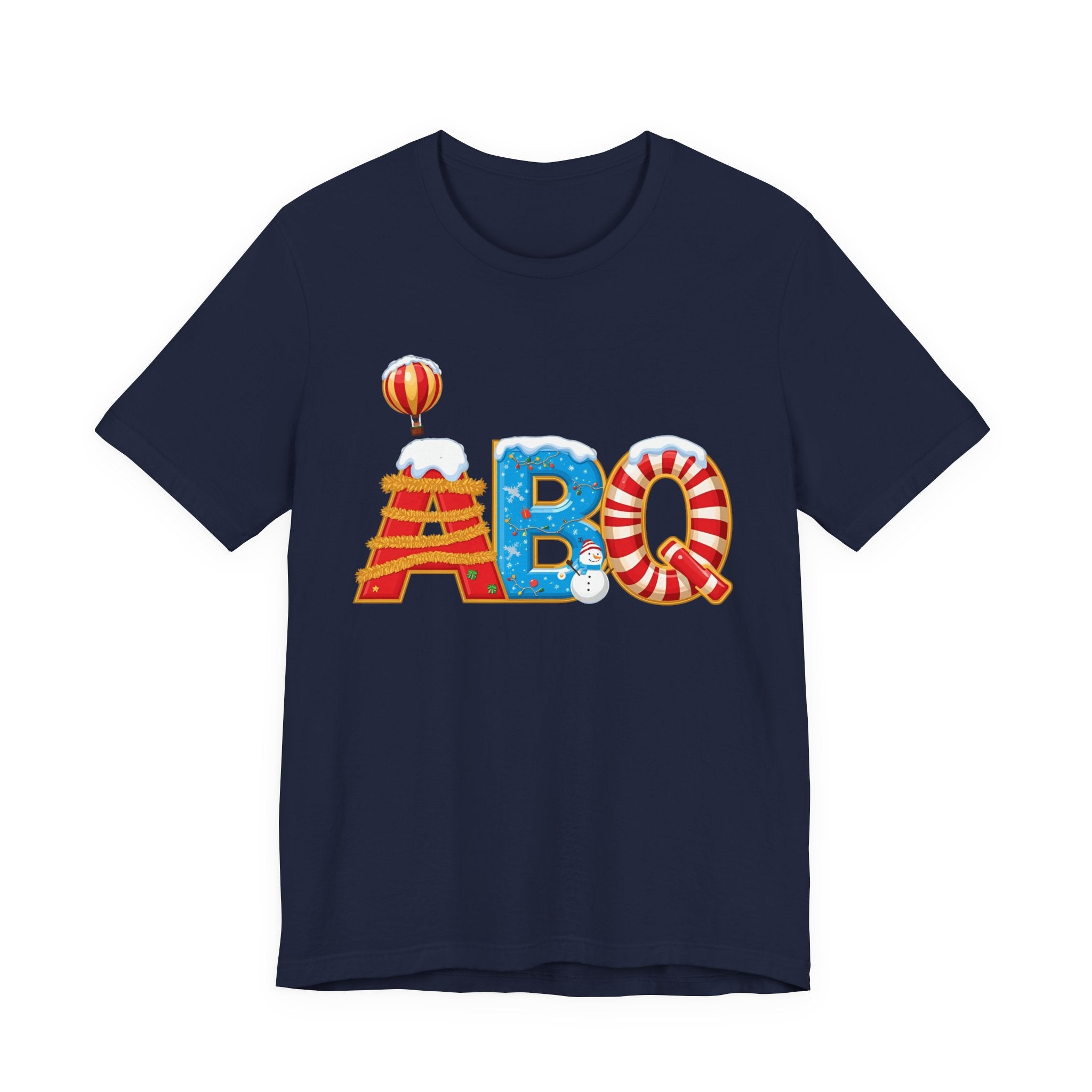 ABQ Christmas Shirt – Hot Air Balloon Candy Cane Letters Tee | Christmas Gift | Bella Canvas 3001