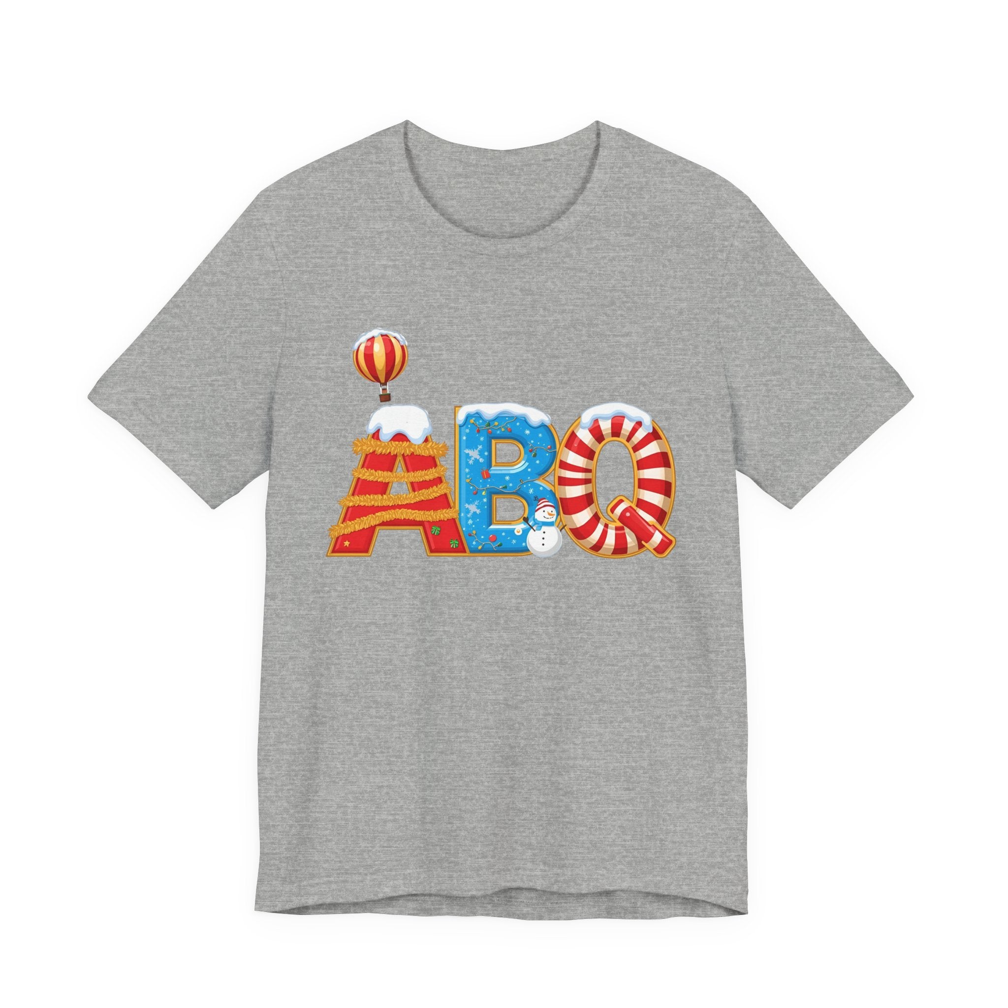 ABQ Christmas Shirt – Hot Air Balloon Candy Cane Letters Tee | Christmas Gift | Bella Canvas 3001