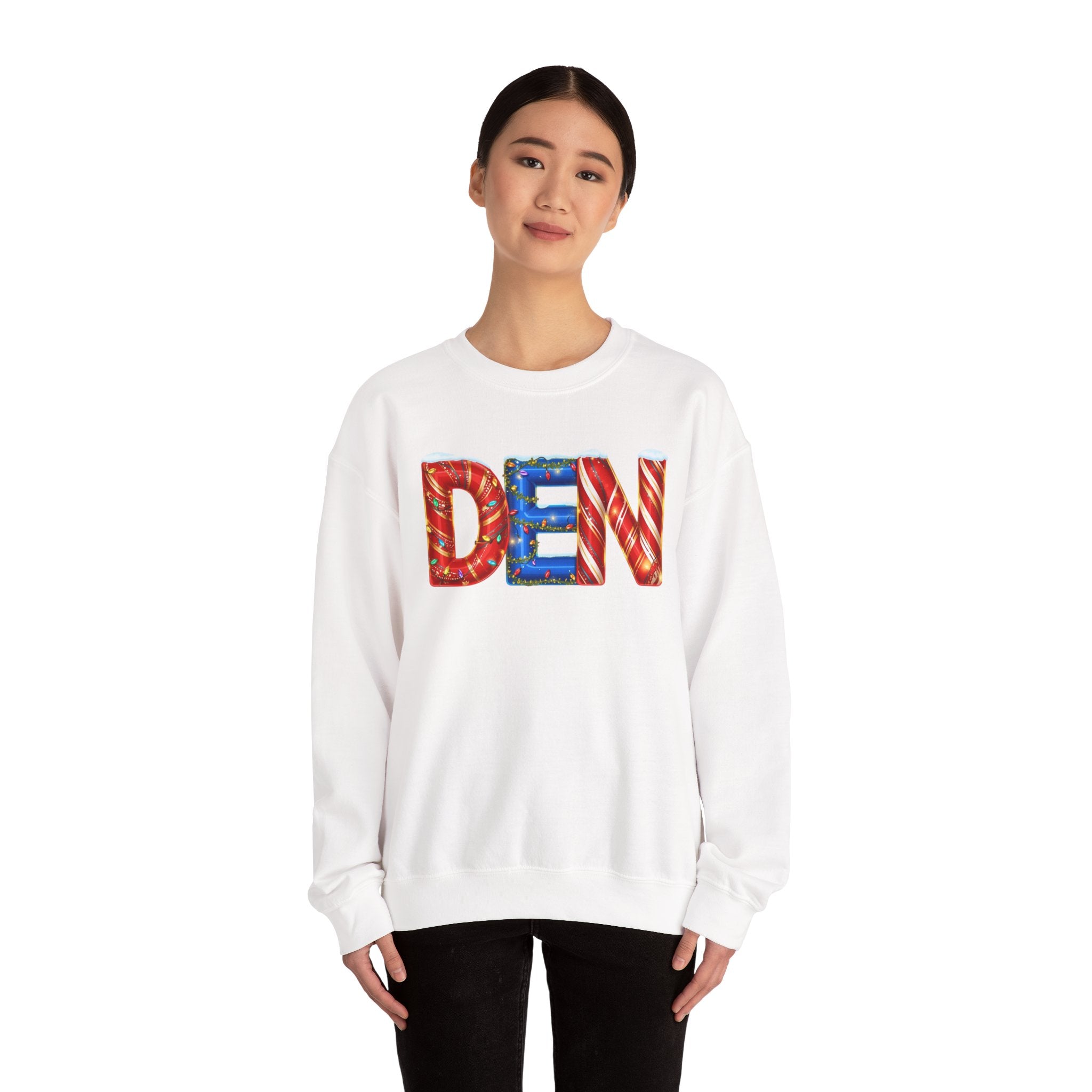 DEN Christmas Sweatshirt  – Festive Holiday Letter Art Tee | Christmas Gift | Gildan 18000