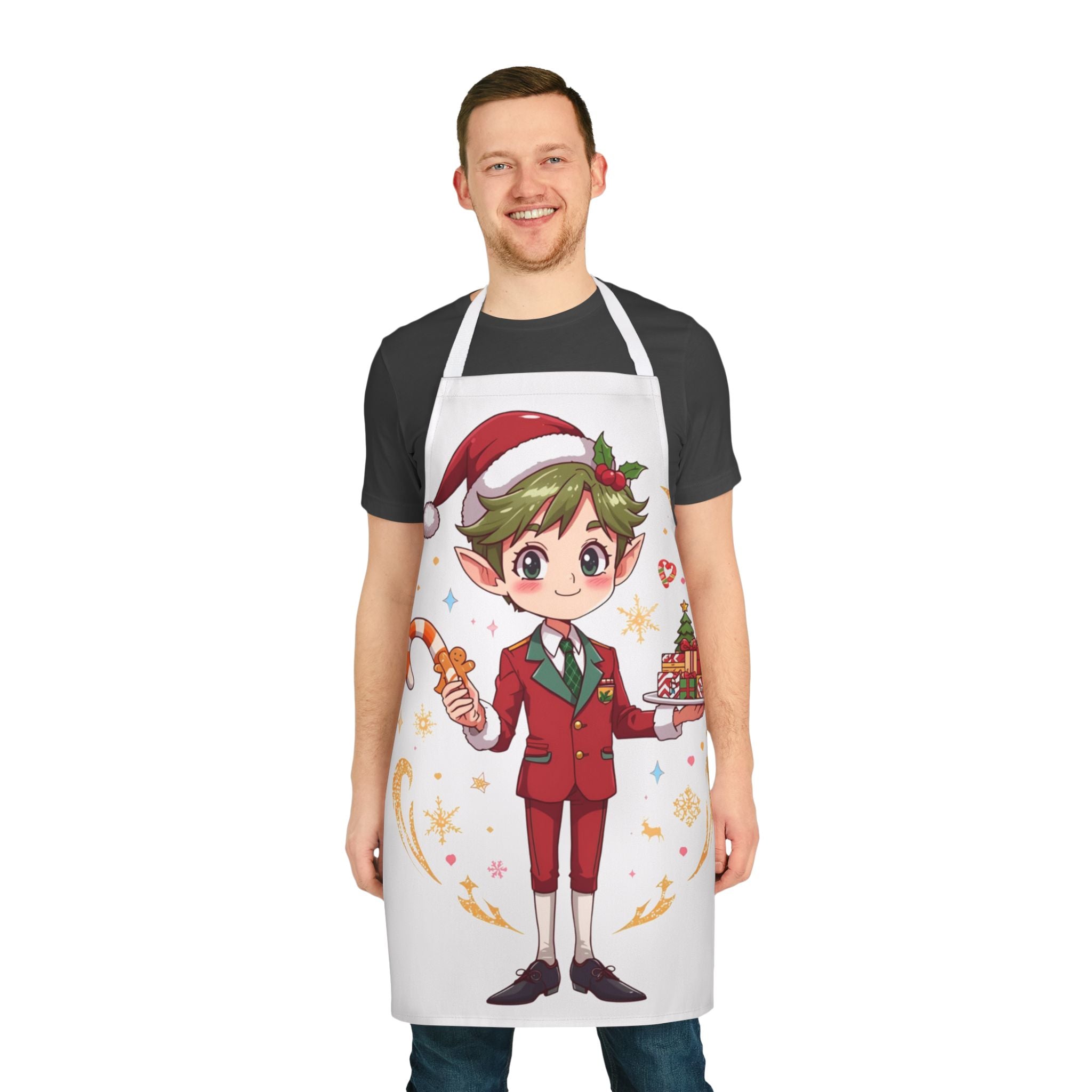 Christmas Elf Apron – Cute Holiday Baking Chef with Candy Cane & Gingerbread
