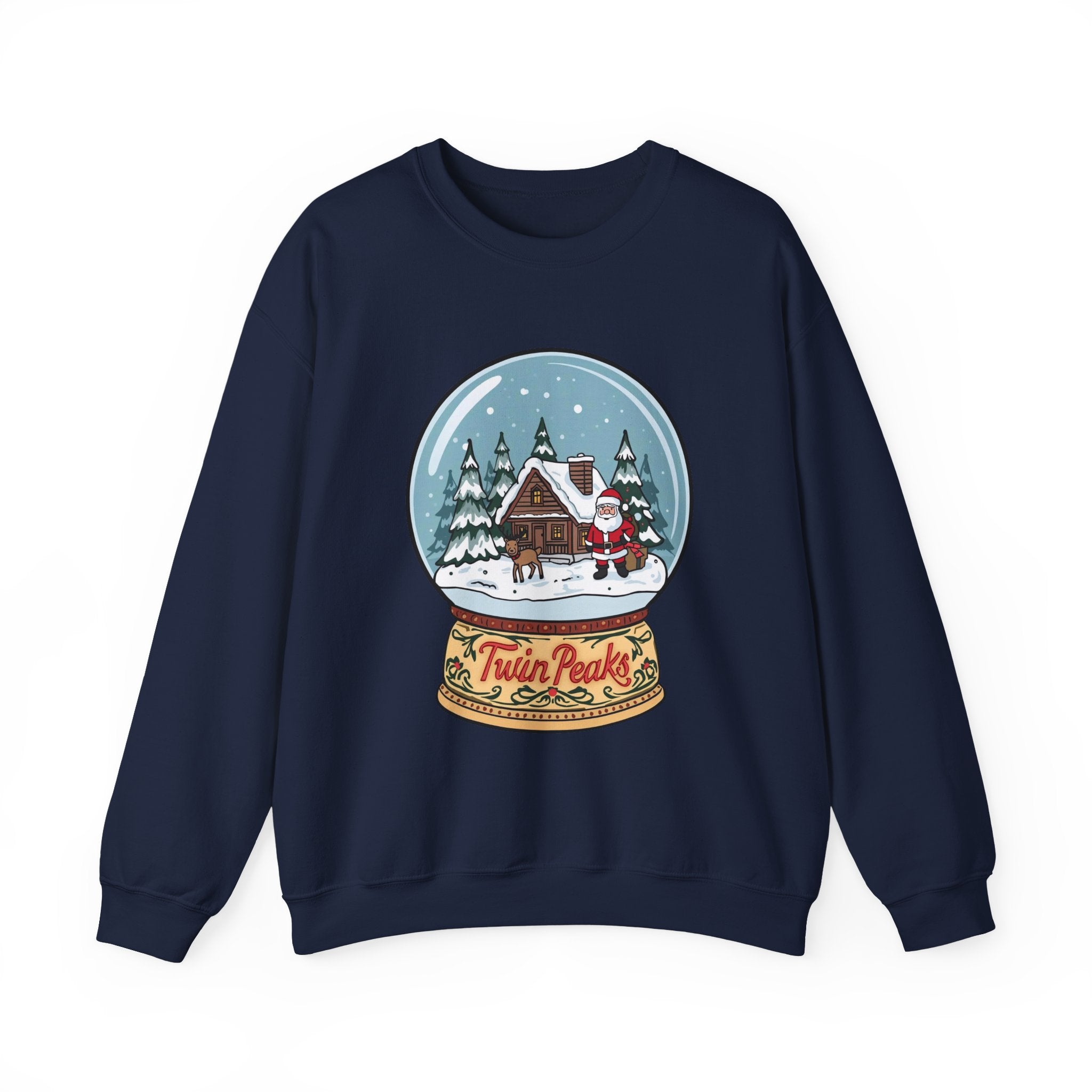 Twin Peaks Christmas Shirt – Snow Globe Santa & Cabin Scene Tee | Mountain Town Christmas Gift | Gildan 18000