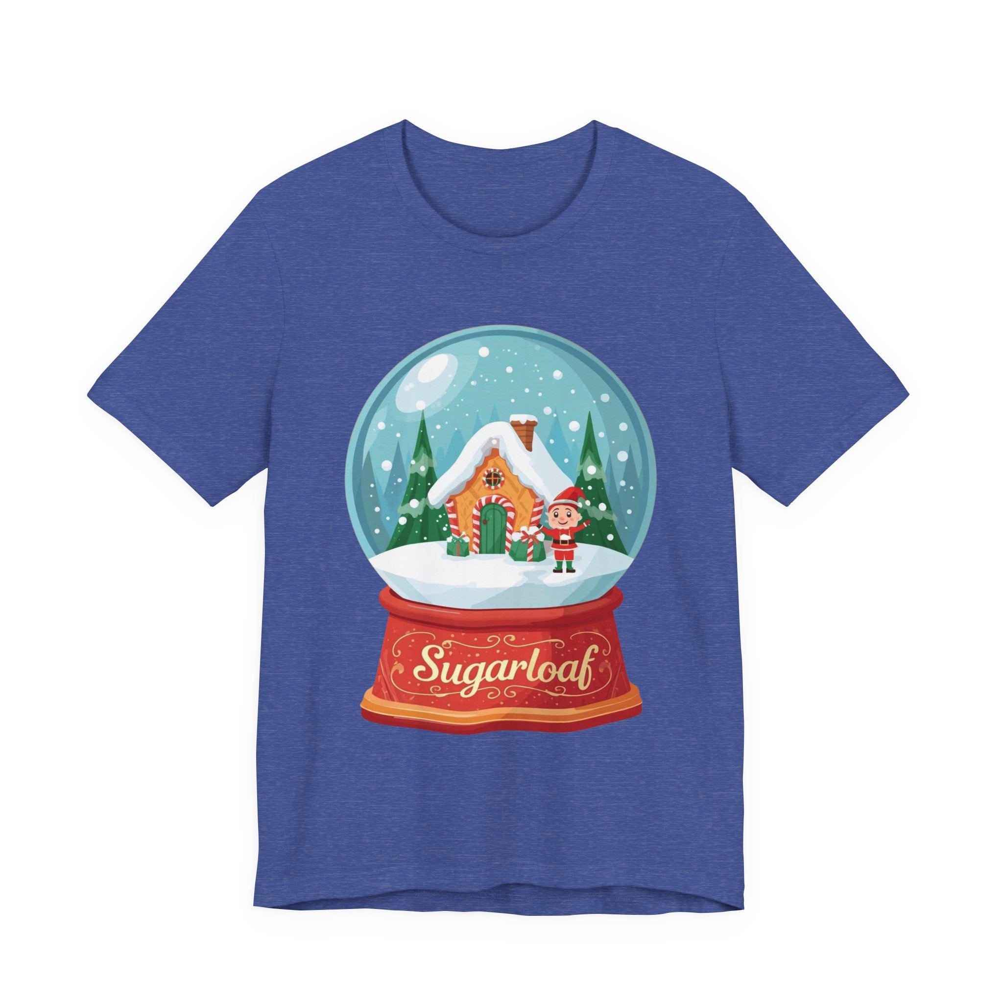 Sugarloaf Christmas Shirt – Snow Globe Elf & Candy Cottage Scene Tee | Mountain Town Christmas Gift | Bella Canvas 3001