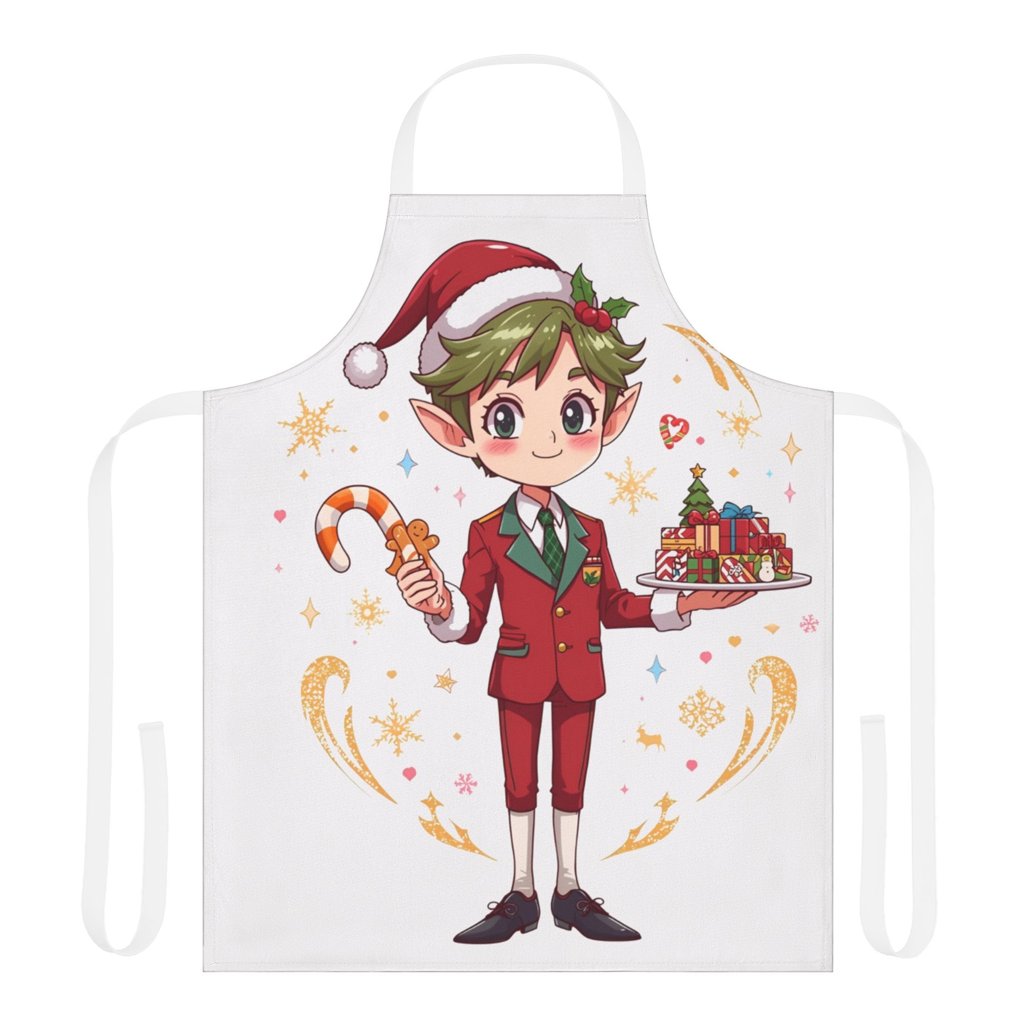 Christmas Elf Apron – Cute Holiday Baking Chef with Candy Cane & Gingerbread
