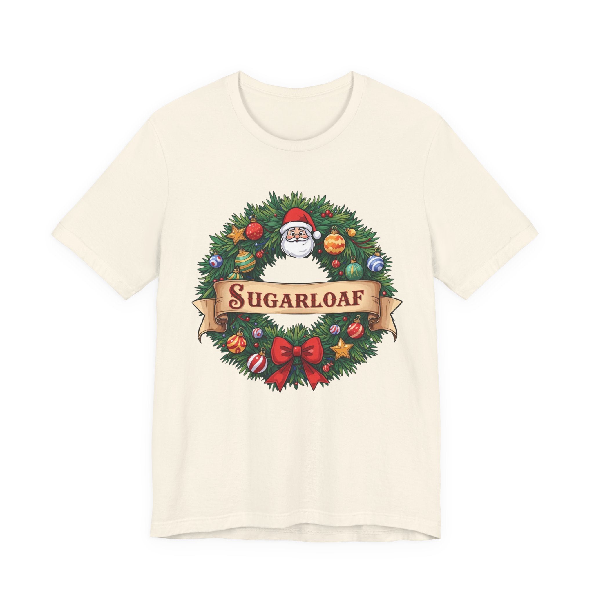 Sugarloaf Christmas Shirt – Festive Santa Wreath & Ornaments Tee | Mountain Town Christmas Gift | Bella Canvas 3001