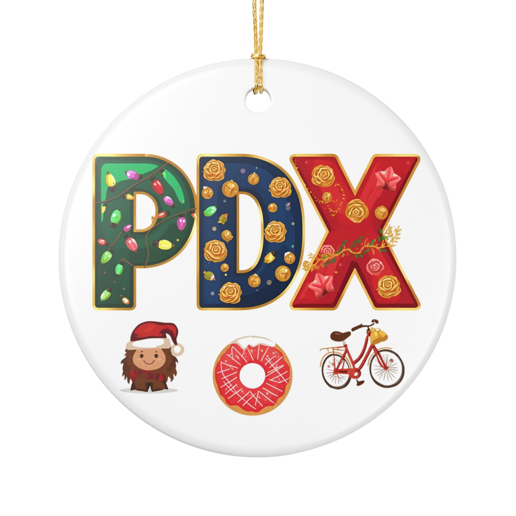 PDX Christmas Ornament – Festive Holiday Airport Art | Holiday Travel Gift | Ceramic Ornament