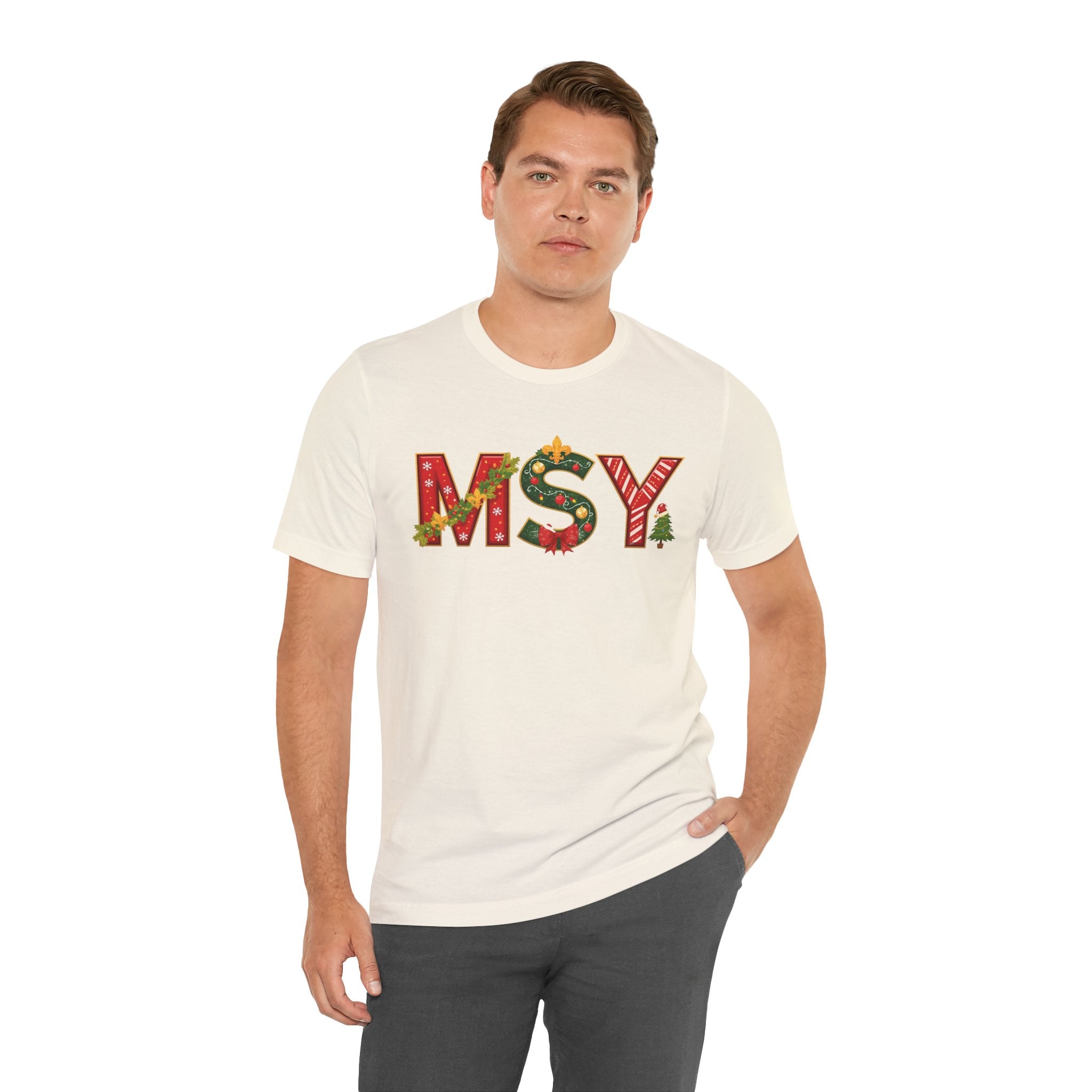 MSY Christmas Shirt – Festive Letter Art Tee | Christmas Gift | Bella Canvas 3001