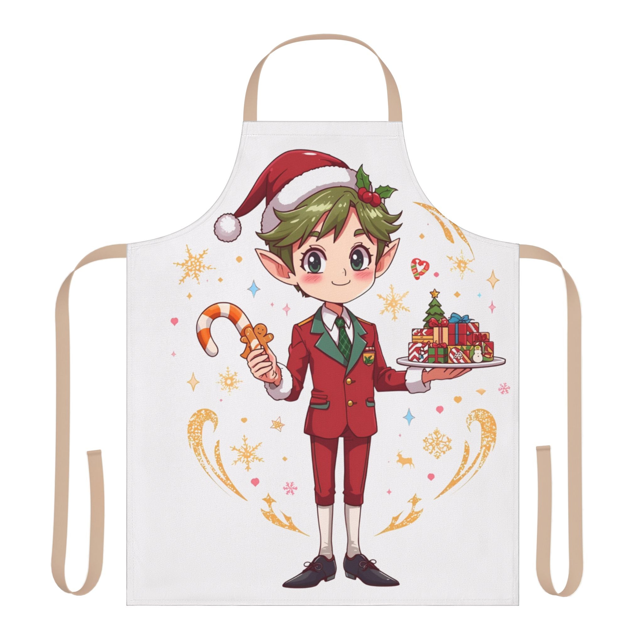 Christmas Elf Apron – Cute Holiday Baking Chef with Candy Cane & Gingerbread