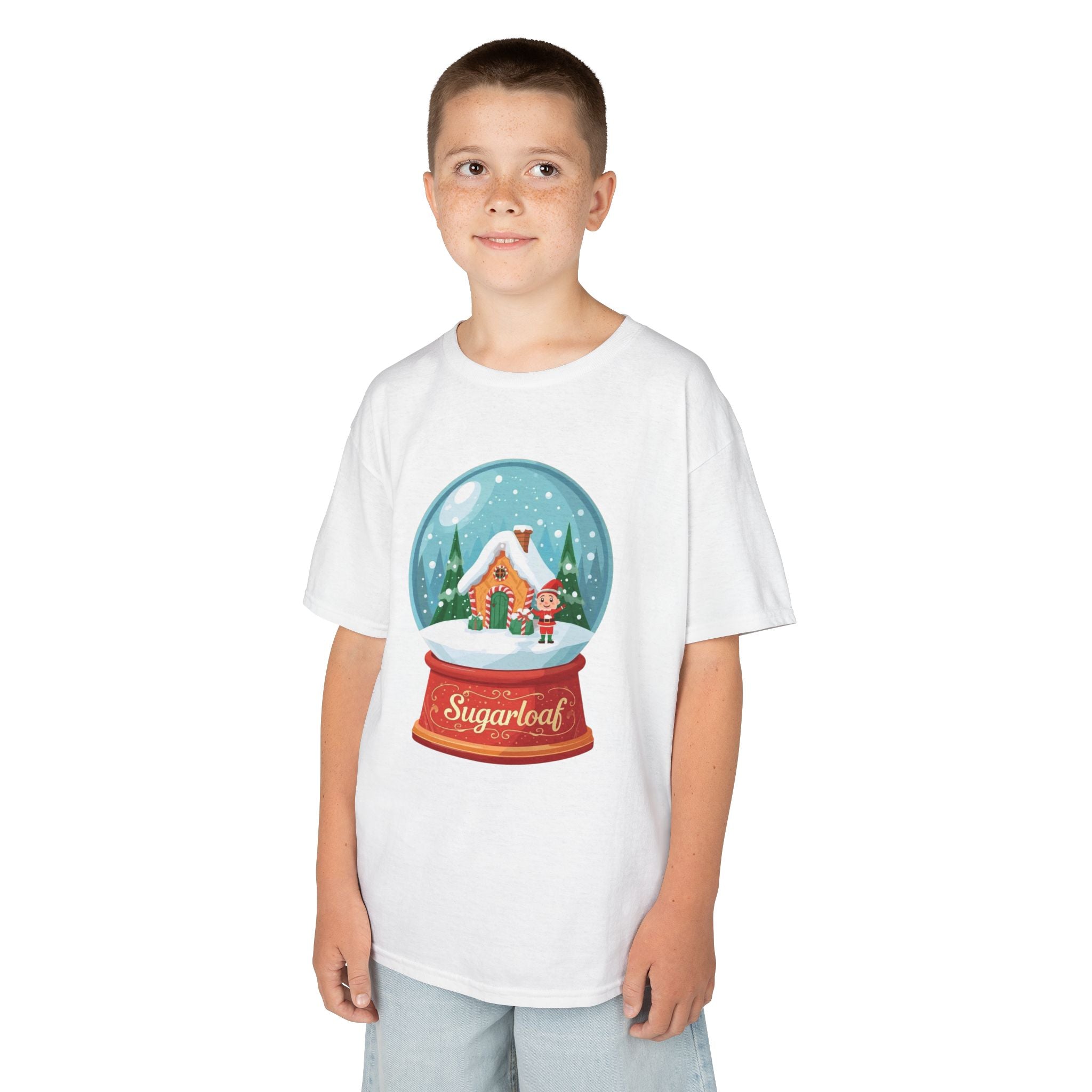 Sugarloaf Christmas Shirt – Snow Globe Elf & Candy Cottage Scene Tee | Mountain Town Christmas Gift | Gildan 5000B